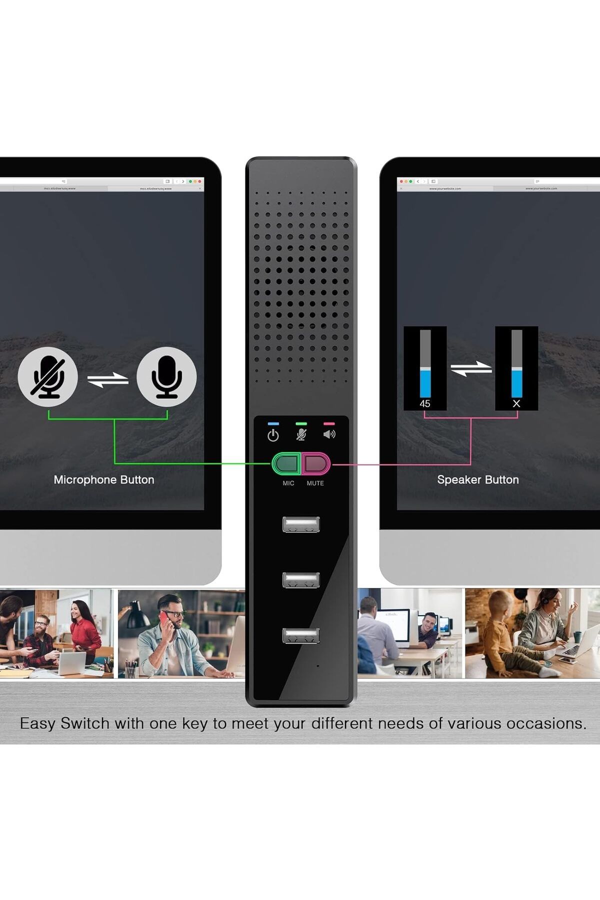 COOYA-مكبر صوت 3 في 1 للكمبيوتر مزود بميكروفون، ومنفذ USB، ومكبر صوت خارجي محمول للمكتب مع محاور 6