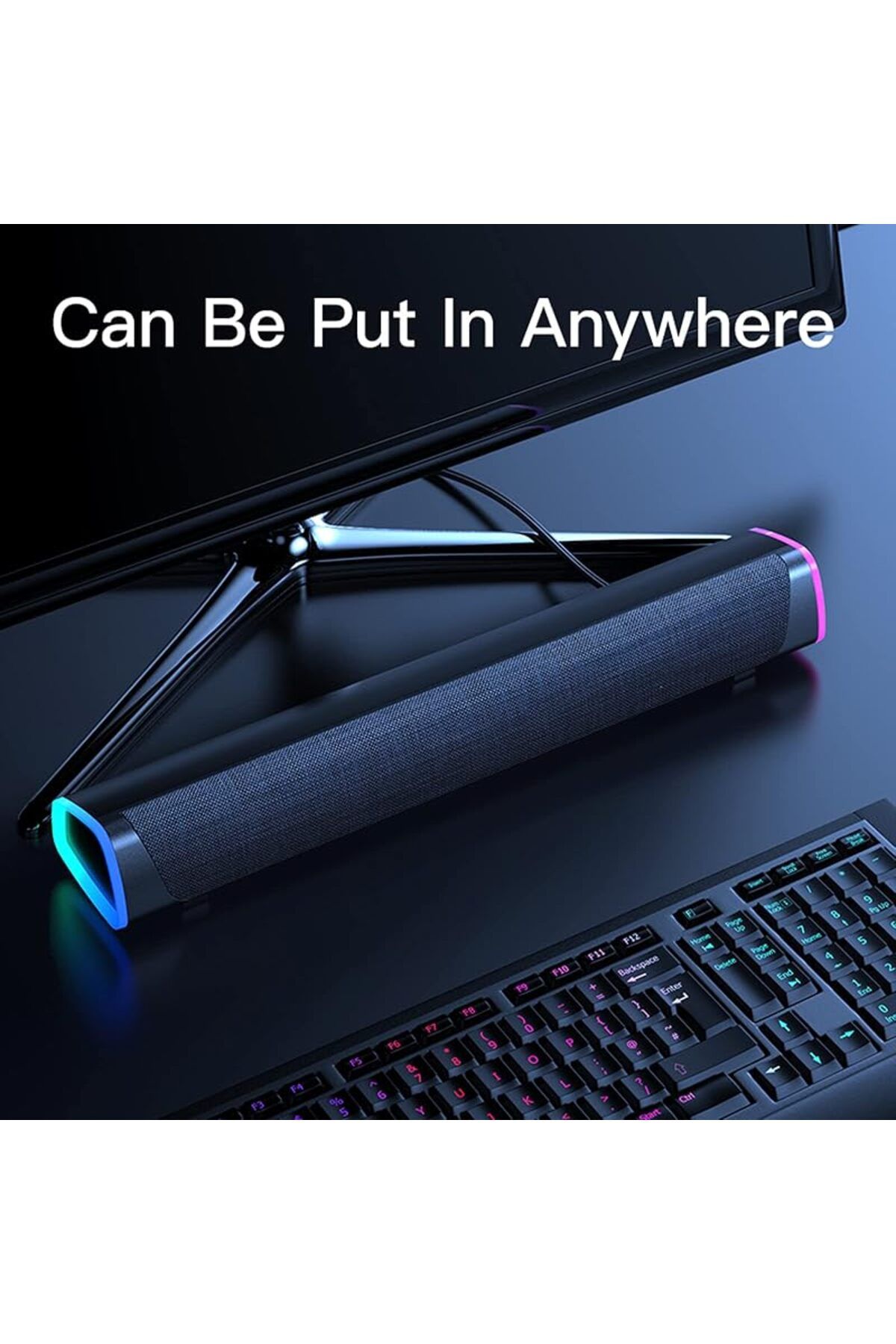 COOYA-مكبر صوت كمبيوتر سلكي بمنفذ USB، شريط صوت كمبيوتر RGB، صندوق صوت محيطي ثلاثي الأبعاد مع مقبض للتحكم في مستوى الصوت 4