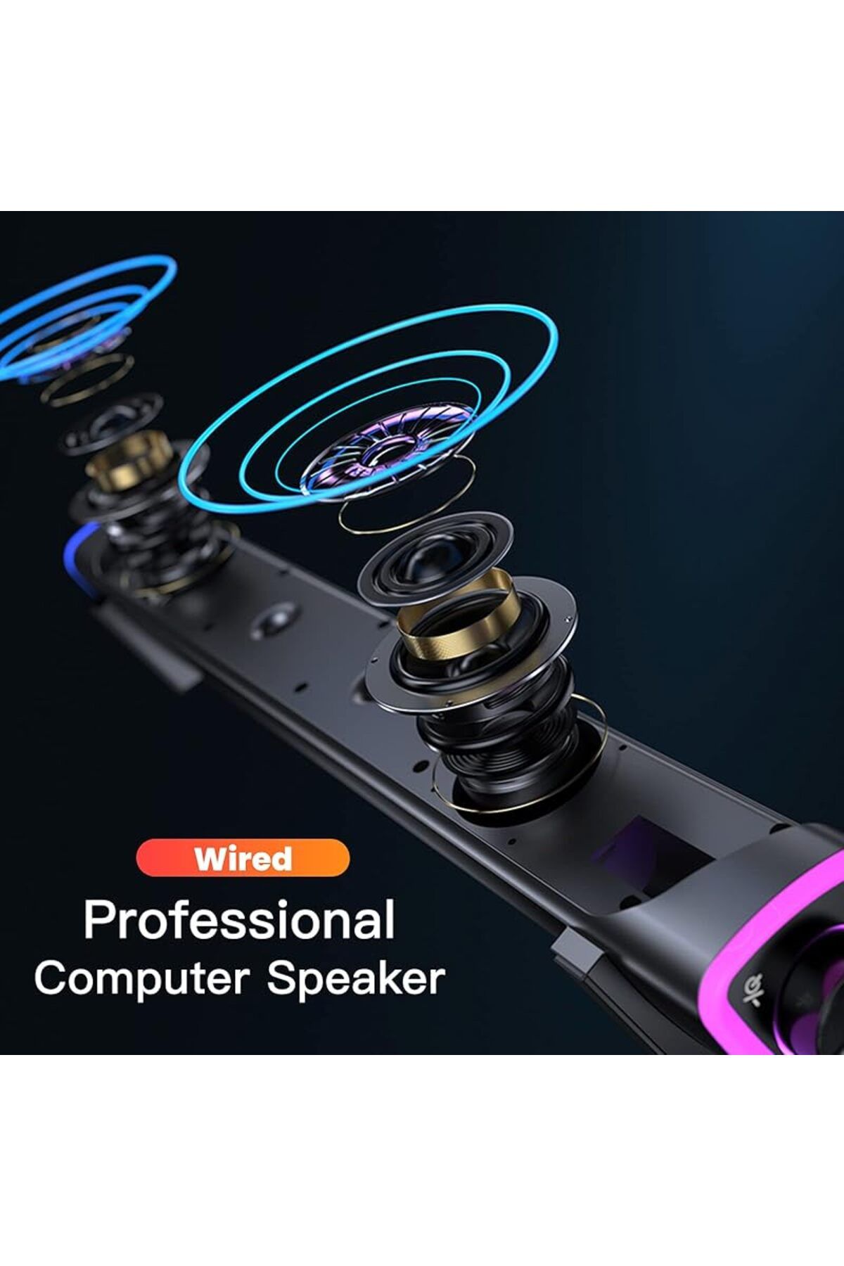 COOYA-مكبر صوت كمبيوتر سلكي بمنفذ USB، شريط صوت كمبيوتر RGB، صندوق صوت محيطي ثلاثي الأبعاد مع مقبض للتحكم في مستوى الصوت 5
