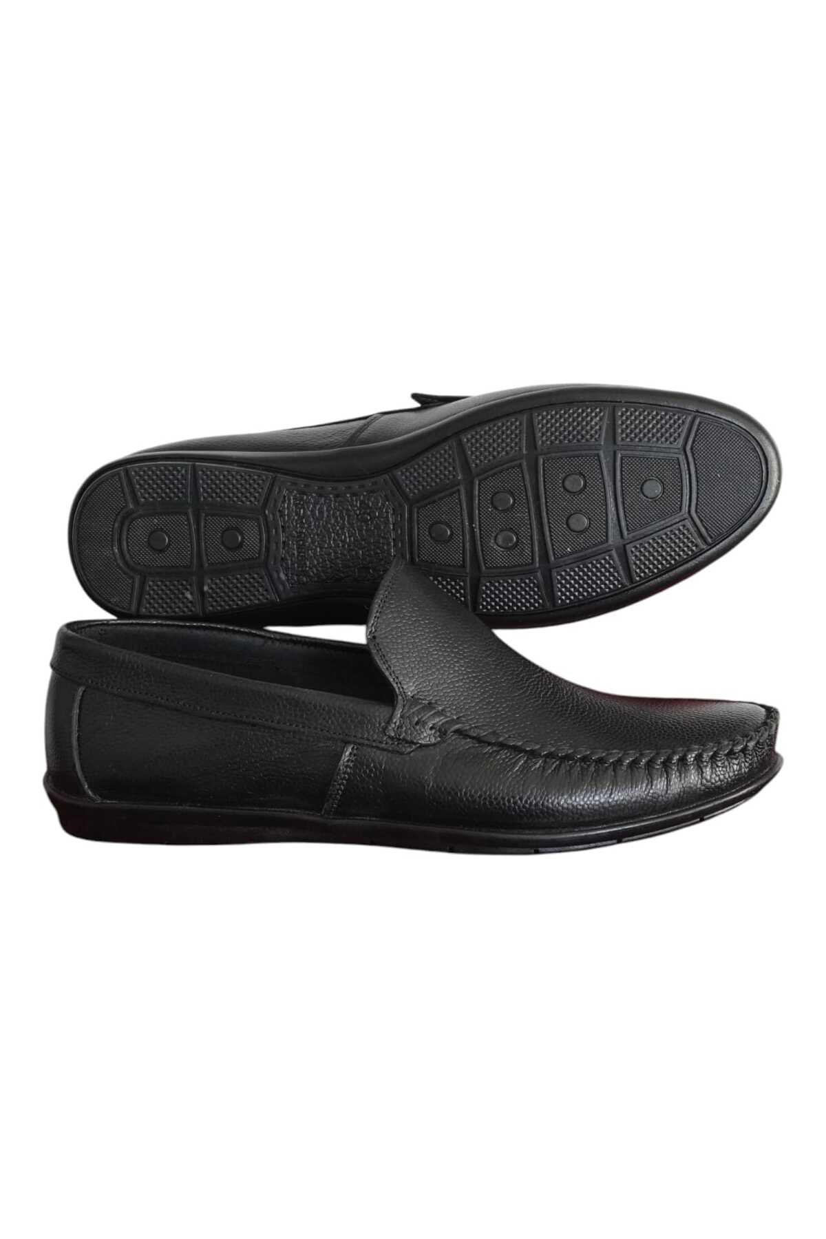HON'S-Δερμάτινα Loafer Μαύρα Ανδρικά Παπούτσια με Τακούνι Μαξιλαράκι Λαστιχένια Σόλα χωρίς κορδόνια MLK01S 3