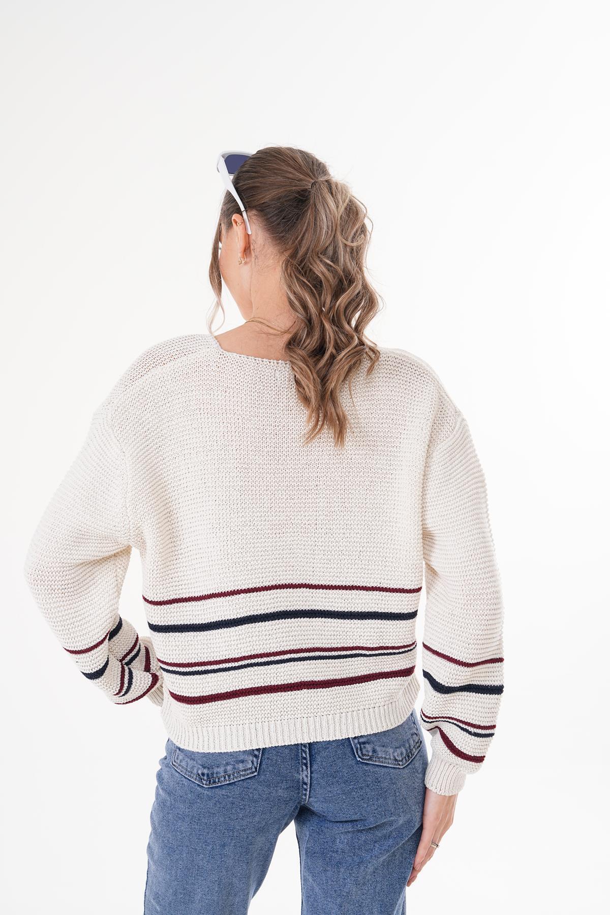 ŞİMAL-Women's Stripe Patterned Button Closure Knitwear Knitted Cardigan 250393   - 5