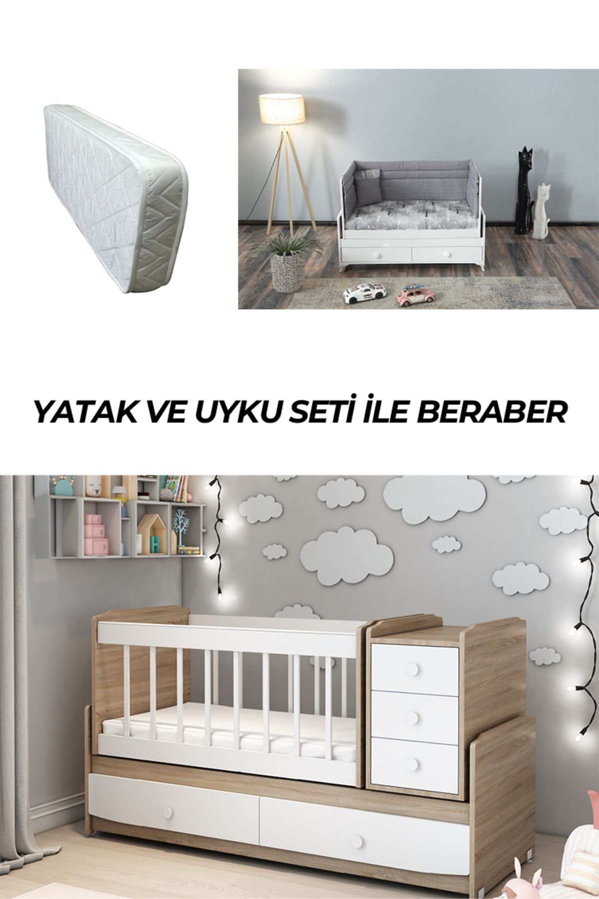 PATİKO FURNİTURE MS 290 SONOMO BÜYÜYEBİLEN SALLANAN BEŞİK YATAK VE UYKU SETİ İLE BİRLİKTE