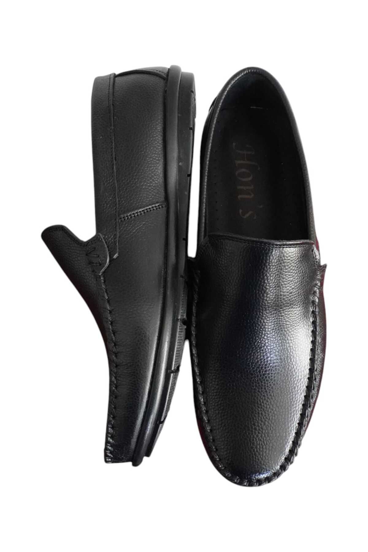 HON'S-Δερμάτινα Loafer Μαύρα Ανδρικά Παπούτσια με Τακούνι Μαξιλαράκι Λαστιχένια Σόλα χωρίς κορδόνια MLK01S 4