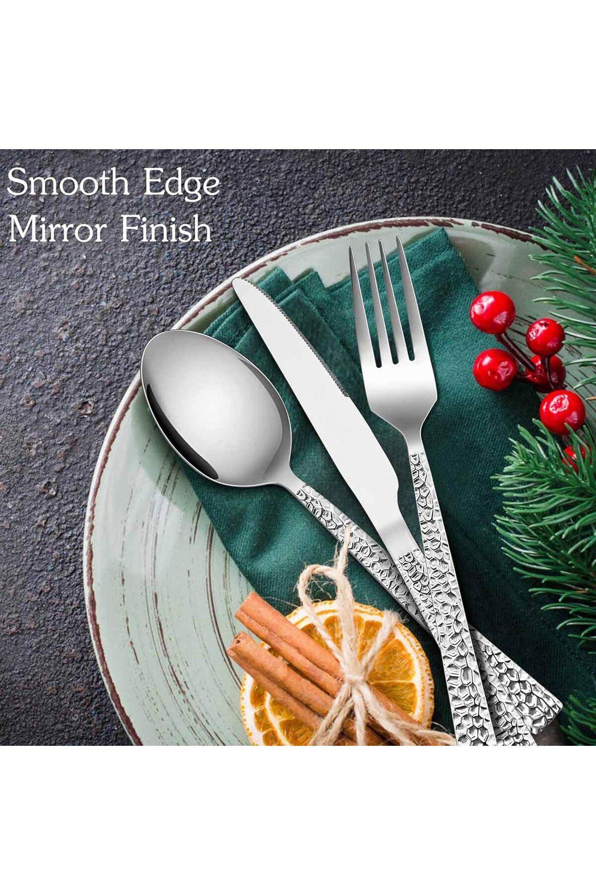 COOYA-40 Pcs Flatware Set, Including Dinner Knives/Forks/Spoons, Modern Design & Mirror Polished, Silver 3