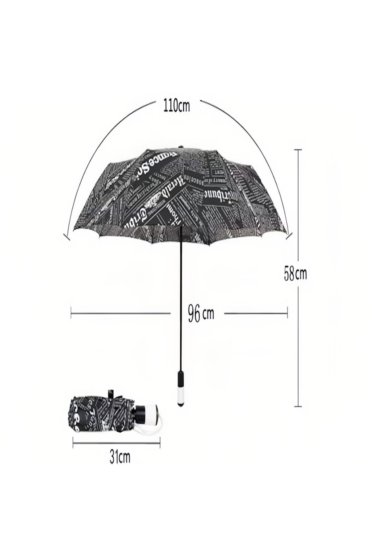 fulina-Newspaper Pattern Three-Folding Umbrella,Fully Automatic Retro Umbrellas for Women Men Kids,Black 3