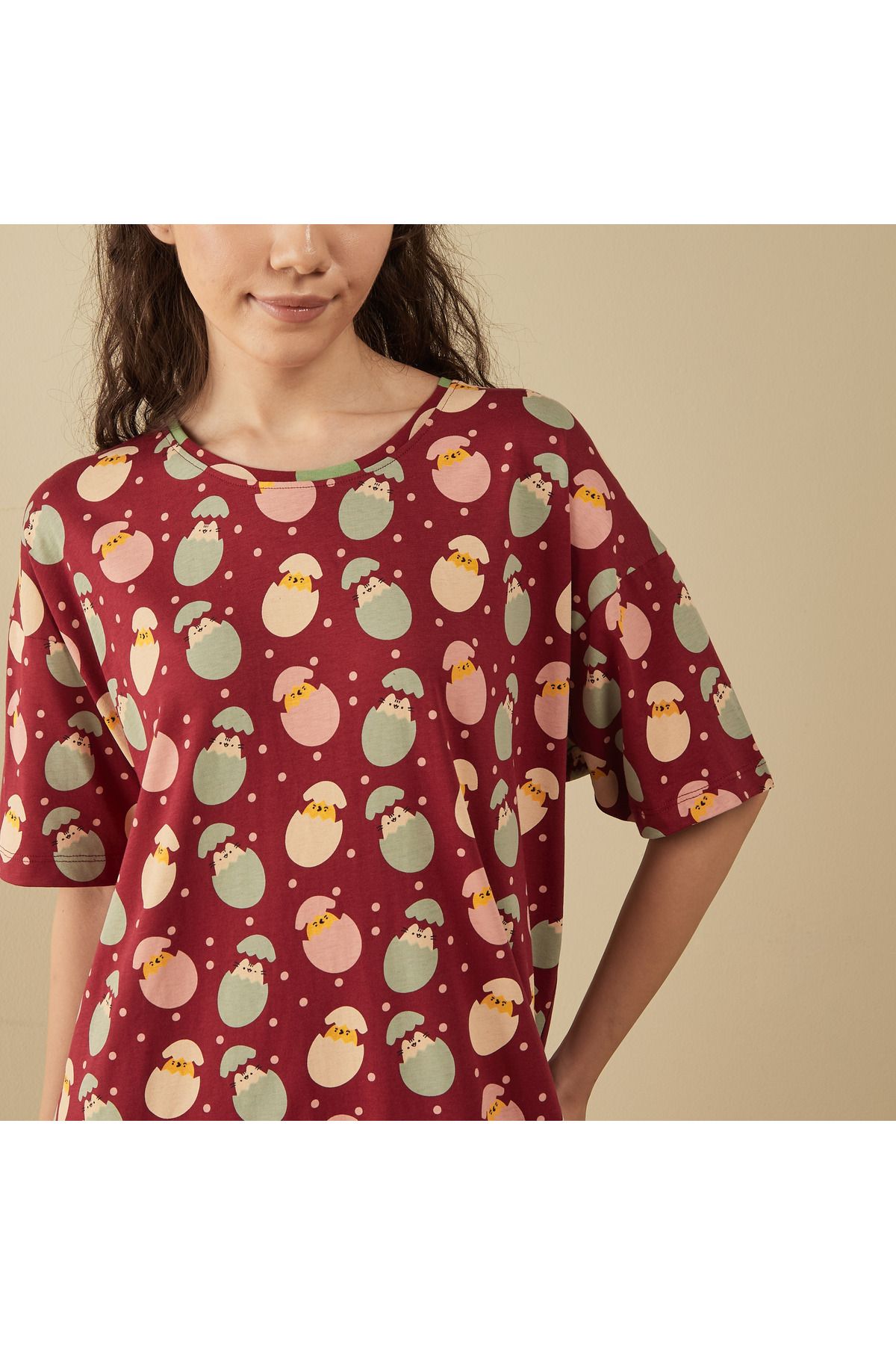 FAV-Printed Sleepshirt with Round Neck and Short Sleeves 4