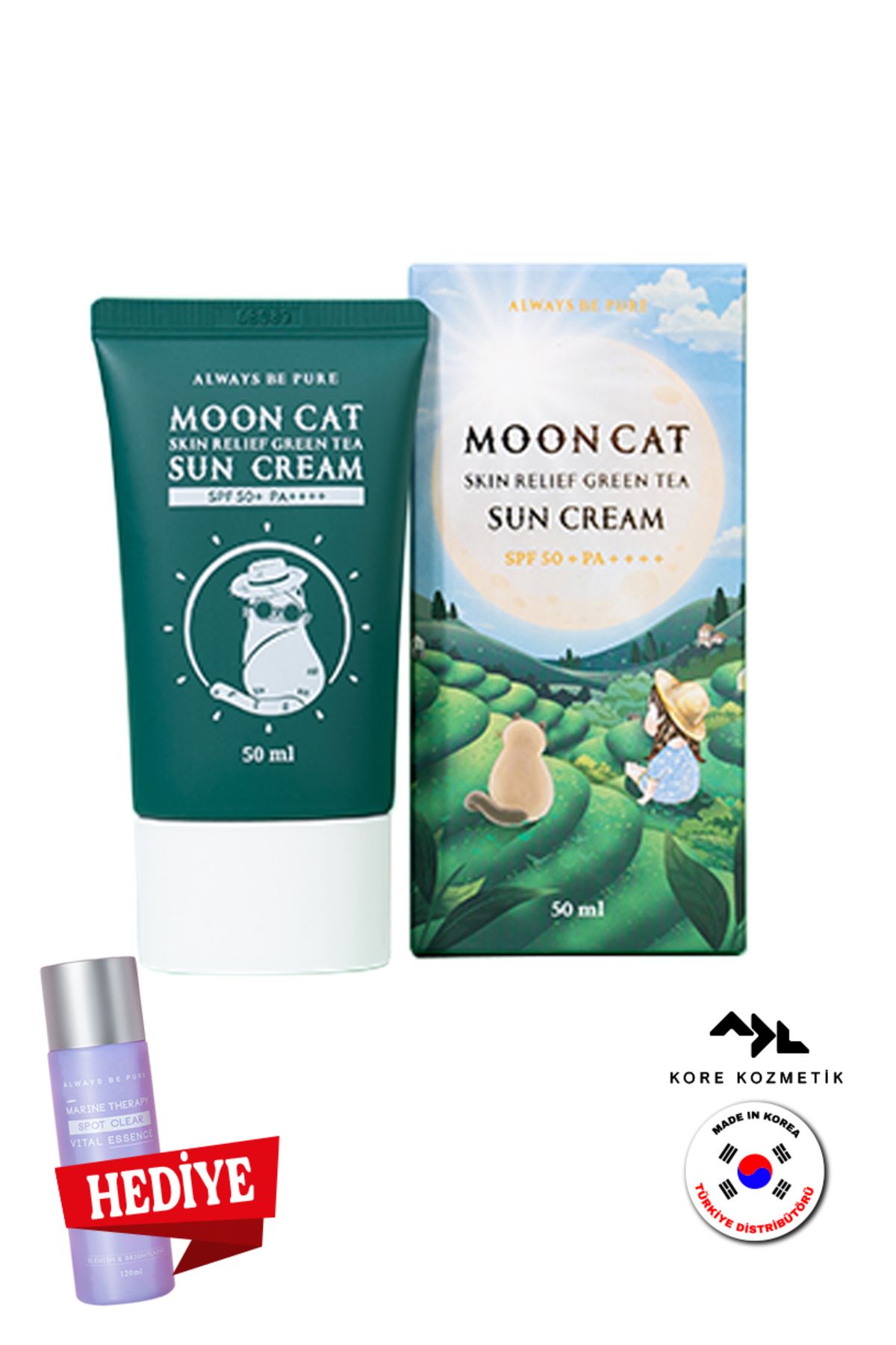 ALWAYS BE PURE Mooncat Skin Relief Sun Cream Yeşil Çay Özlü Güneş Koruyucu Krem SPF 50 ml