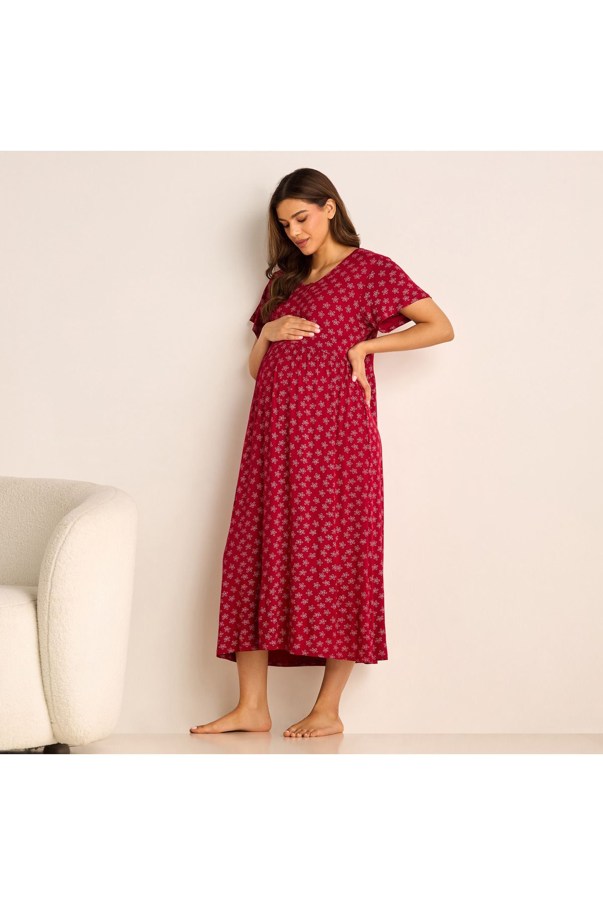 FAV-Printed Maternity Sleepshirt with Short Sleeves 2