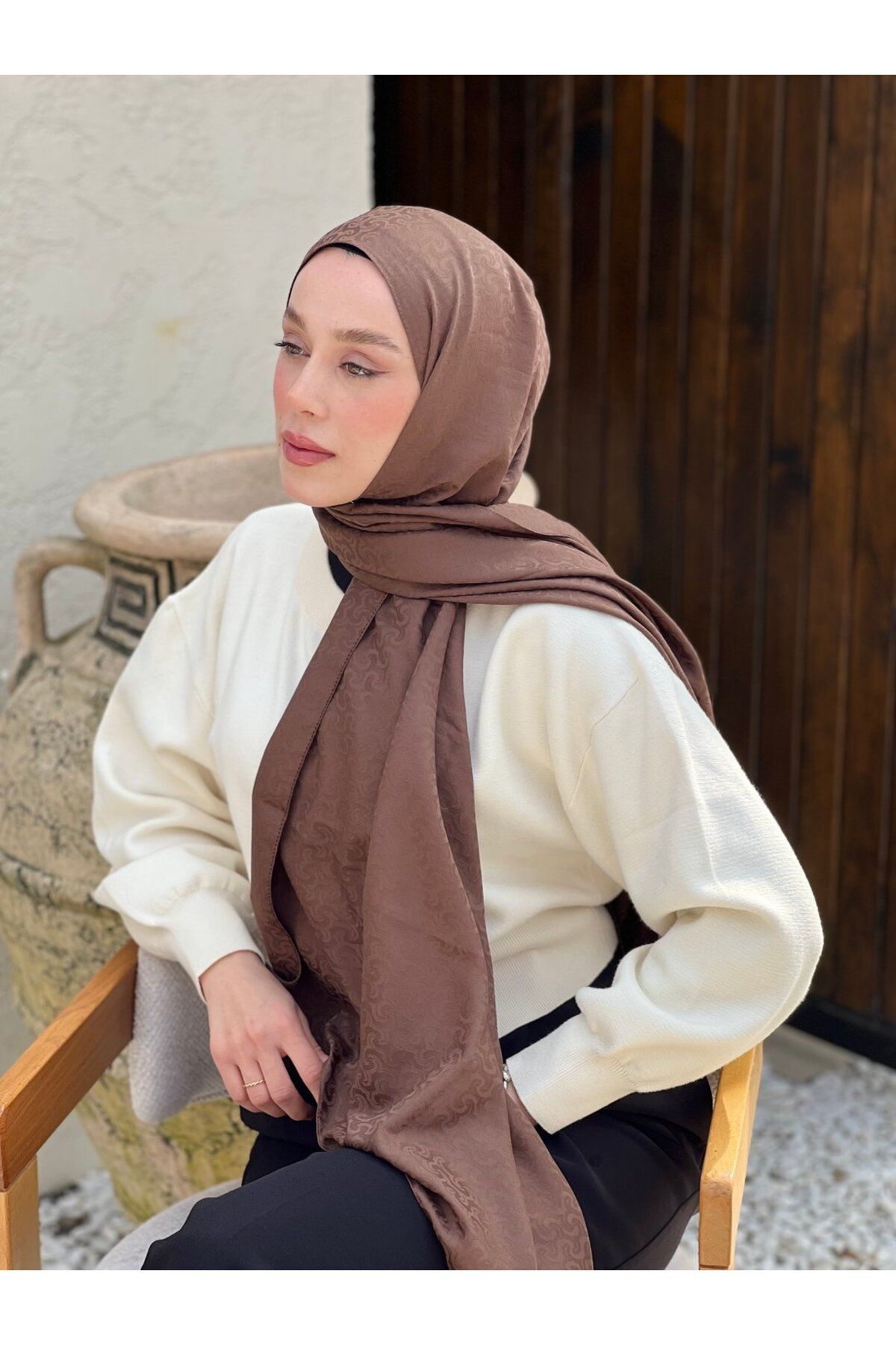 Modakaşmir-Silky Jacquard Series Knitted Pattern Shawl 2