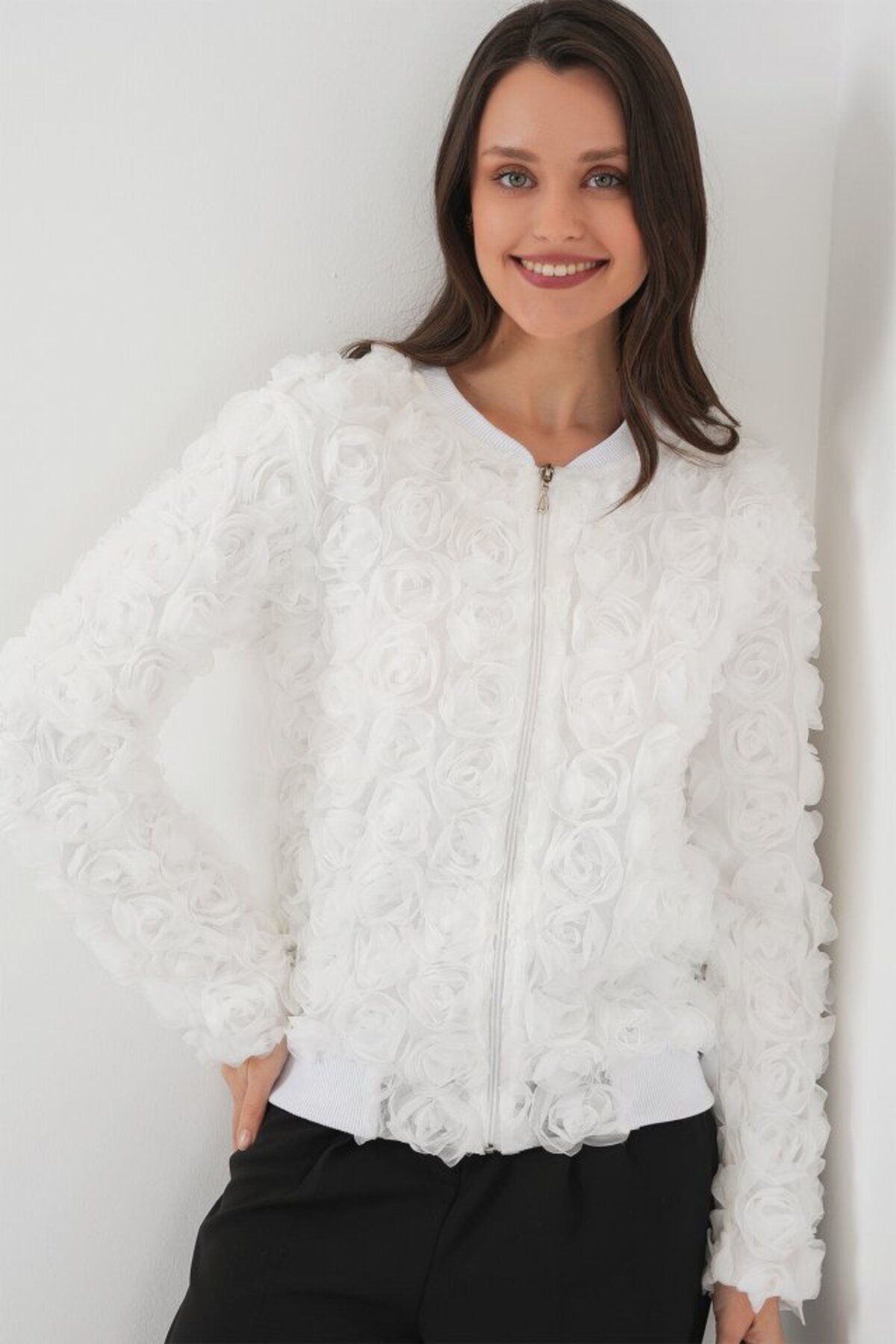 moda wanilia 0719 Güllü Ceket - Beyaz