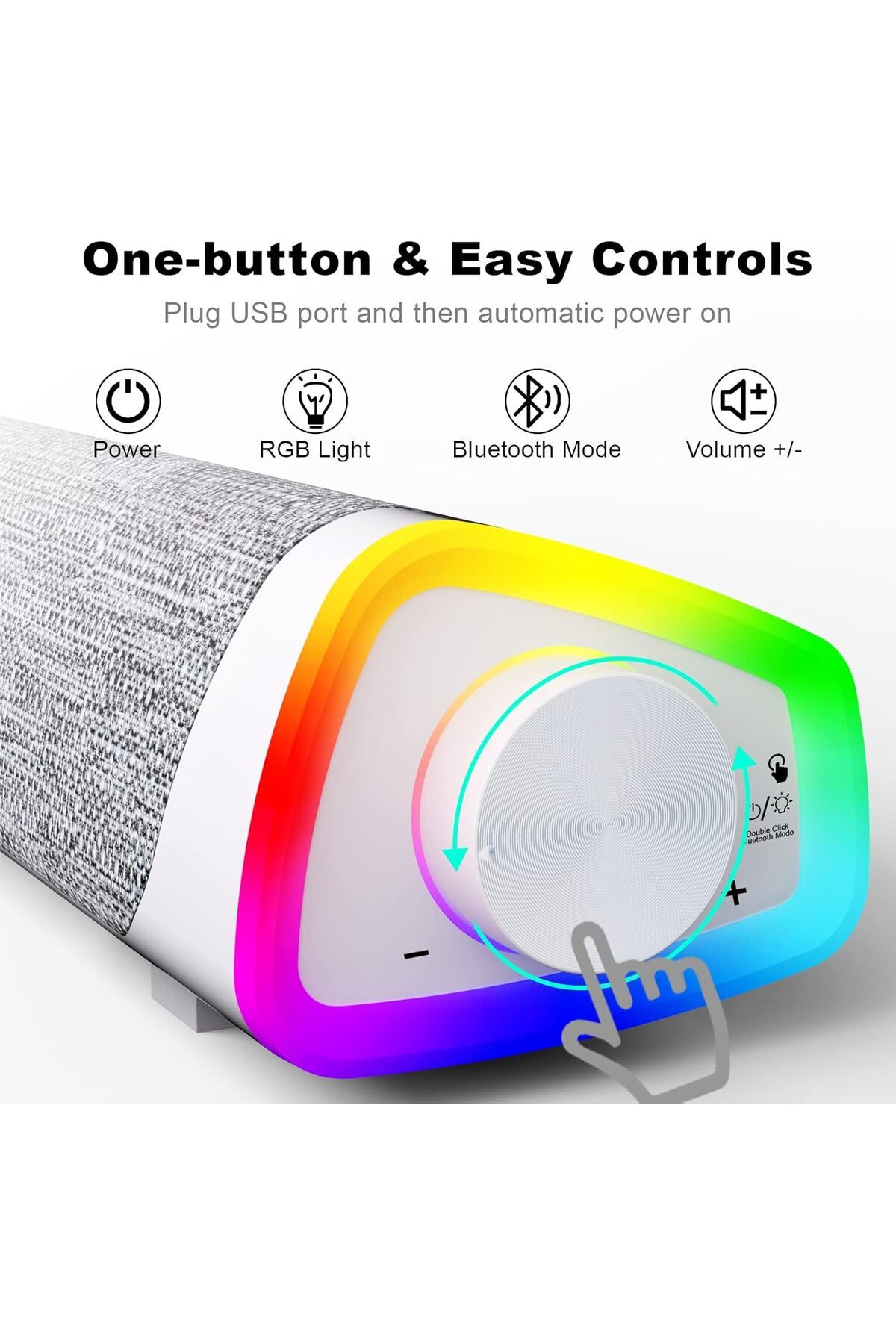 COOYA-Computer Speakers, Wired USB-Powered Bluetooth V5.3 PC Sound Bar, RGB Lights with Switch Button 3