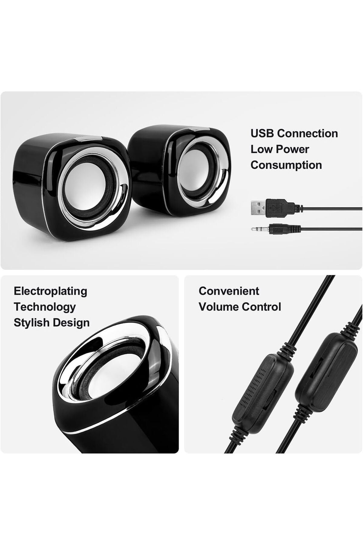 COOYA-Black Computer Speakers, 6W PC Powered, USB Speaker Monitor Speakers, for Desktop Computer 7