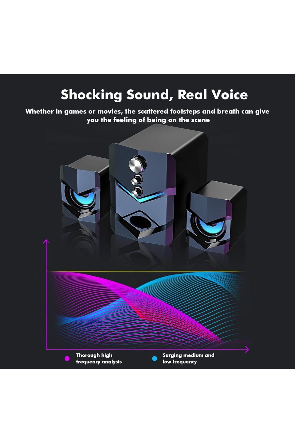 COOYA-Computer Speaker, Subwoofer USB-Powered 2.1 Stereo Multimedia with LED Light 3.5mm Audio Input 5