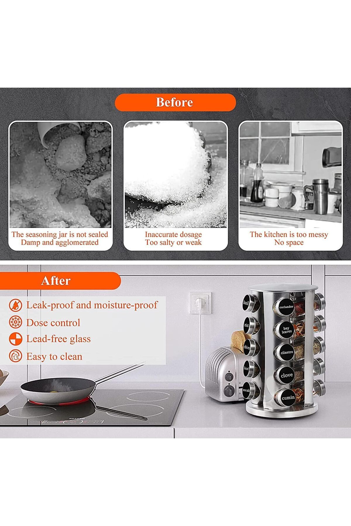 رف توابل دوار مزدوج بسعة 2C مع 20 برطمانًا، مصنوع...