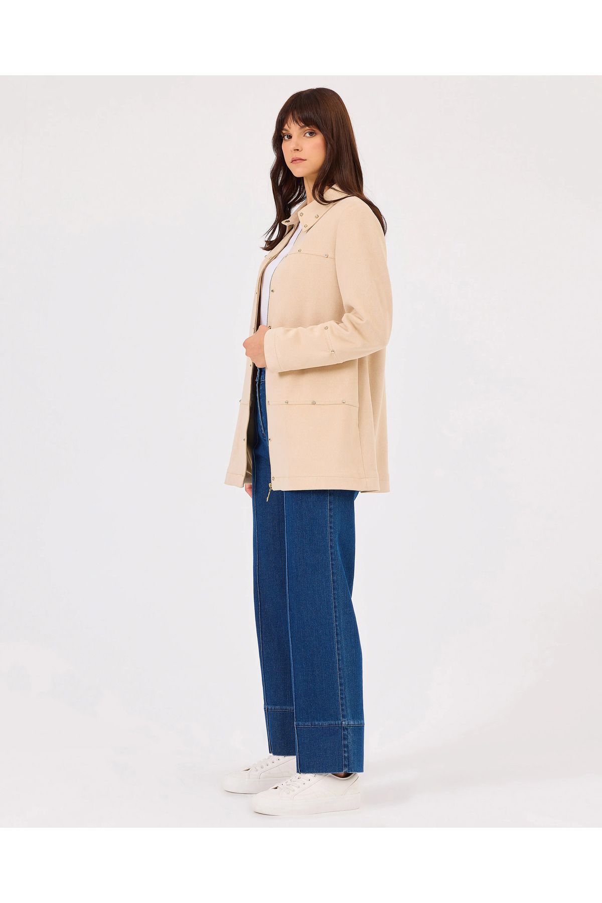 SCL-Zippered Stone Detailed Suede Jacket 3