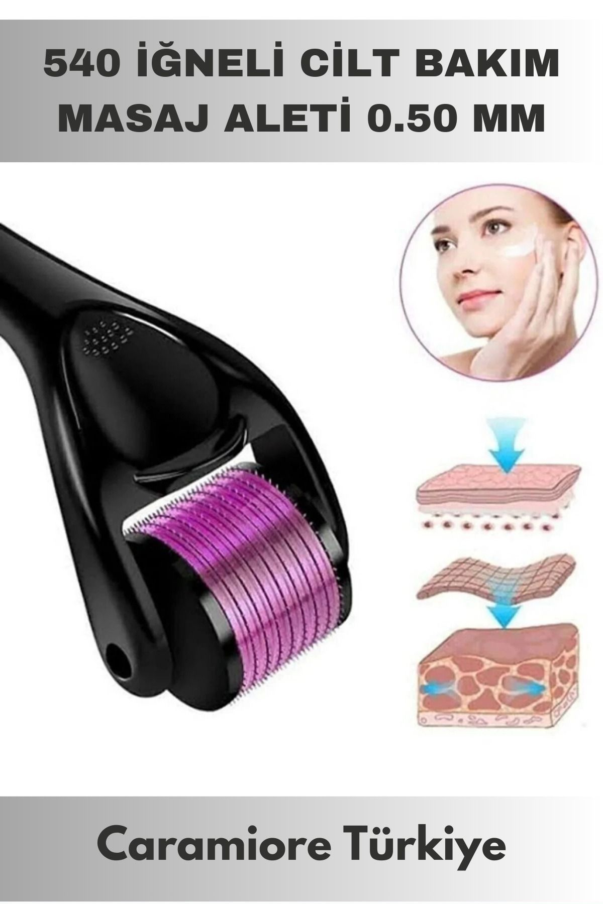 Caramiore Yüz Bakımı 540 İğneli Derma Roller 0.50 Mm Titanyum İğneli Yüz Masaj Aleti
