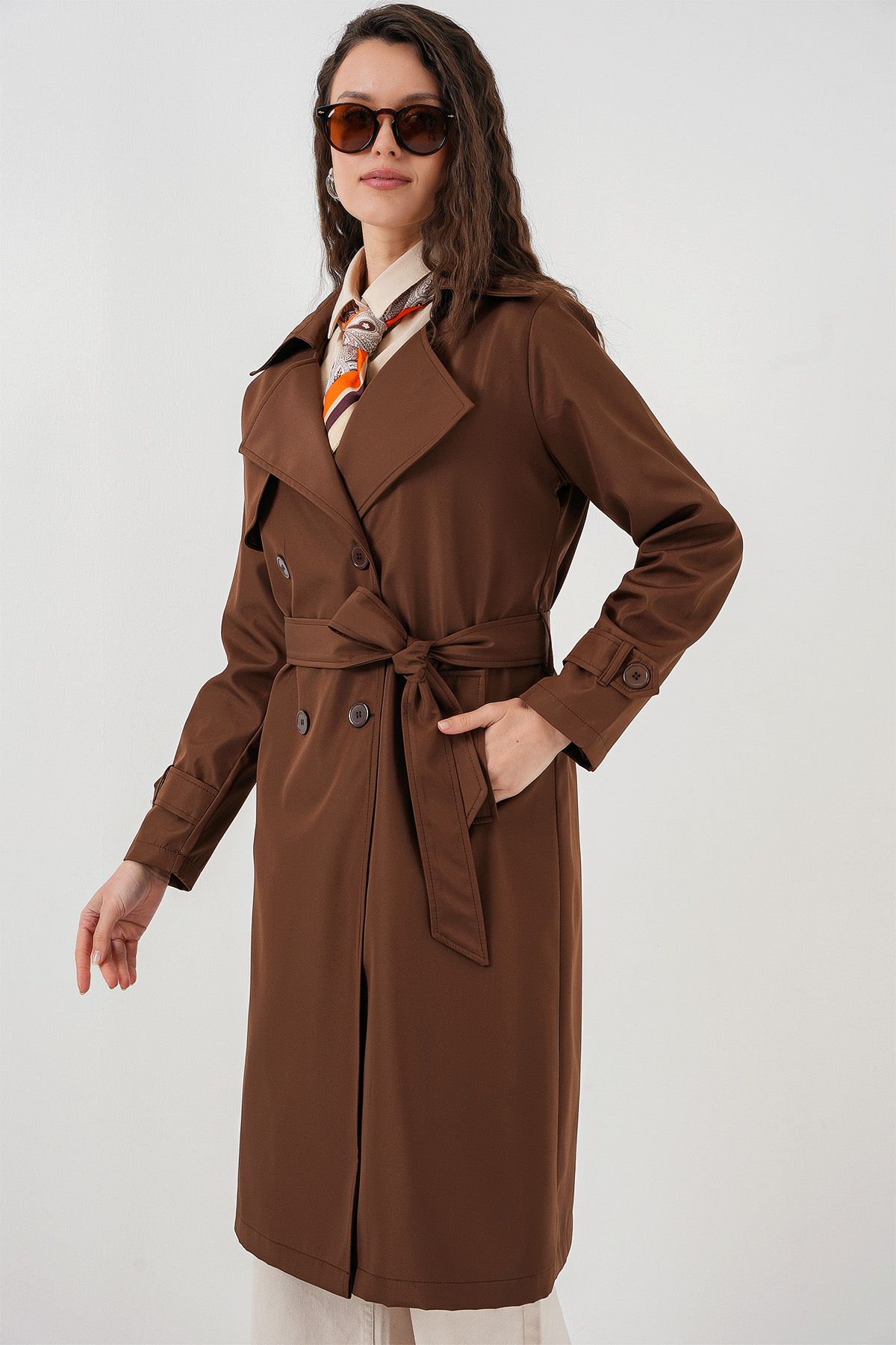 Bigdart-5918 Trenchcoat mit zweireihigem Kragen – Braun 4