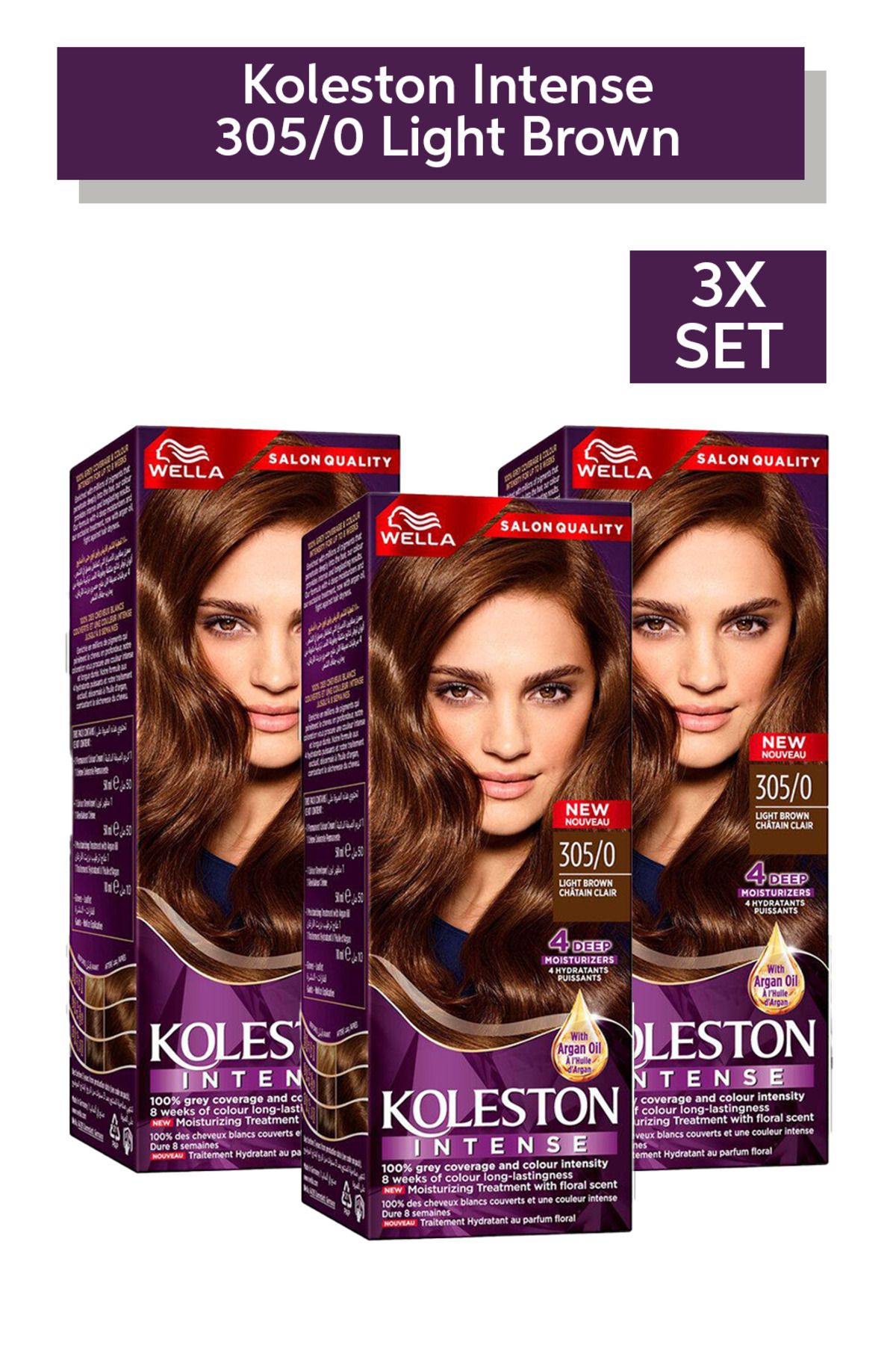 Wella-Koleston Intense Hair Color 305/0 Light Brown Pack of 3 1