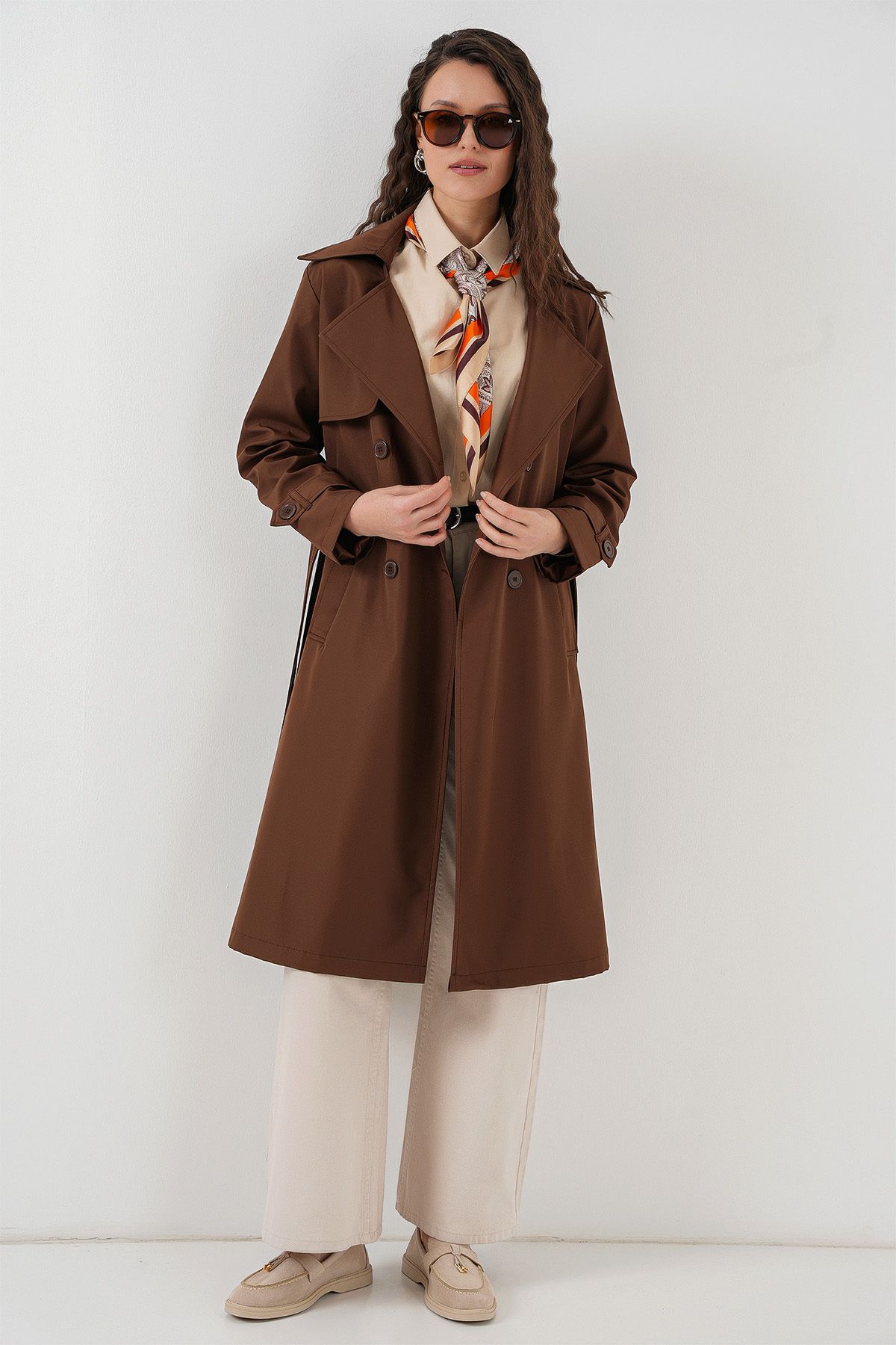 Bigdart-5918 Trenchcoat mit zweireihigem Kragen – Braun 2