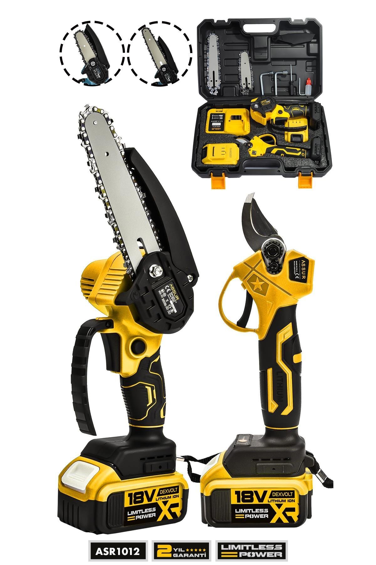 ASSUR 18V Çift Akülü Çelik Şanzıman Dal Budama Makası & Testeresi 2 Li Set