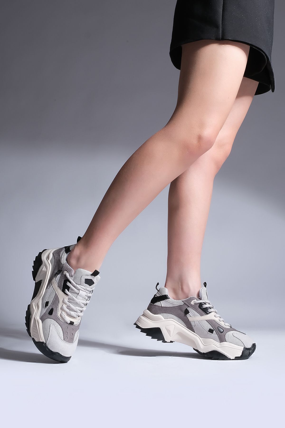Marjin-Trampki damskie na wysokiej podeszwie - sznurowane buty sportowe Edisa, szare buty do biegania 6