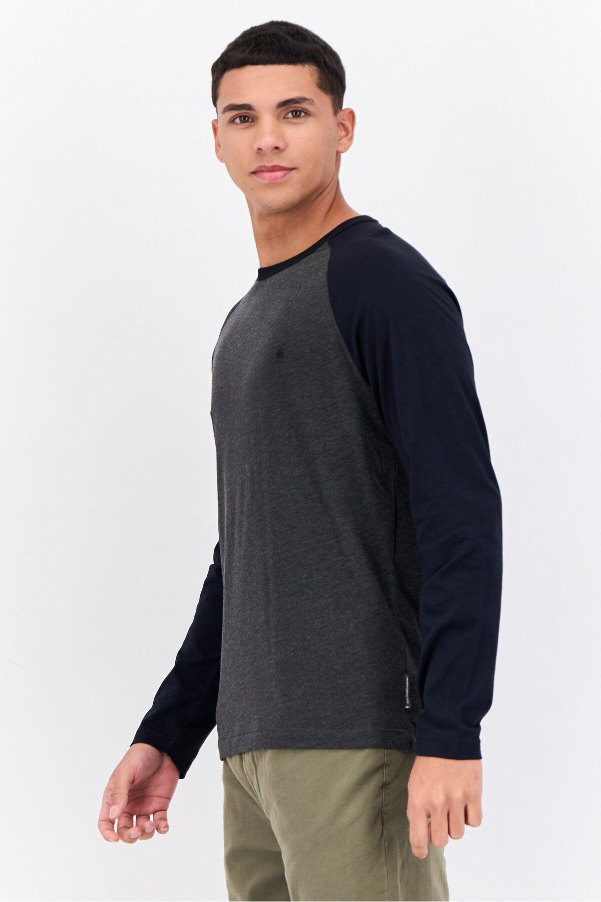 French Connection-Men Crew Neck Long Sleeves Heather T-shirt, Dark Grey 2