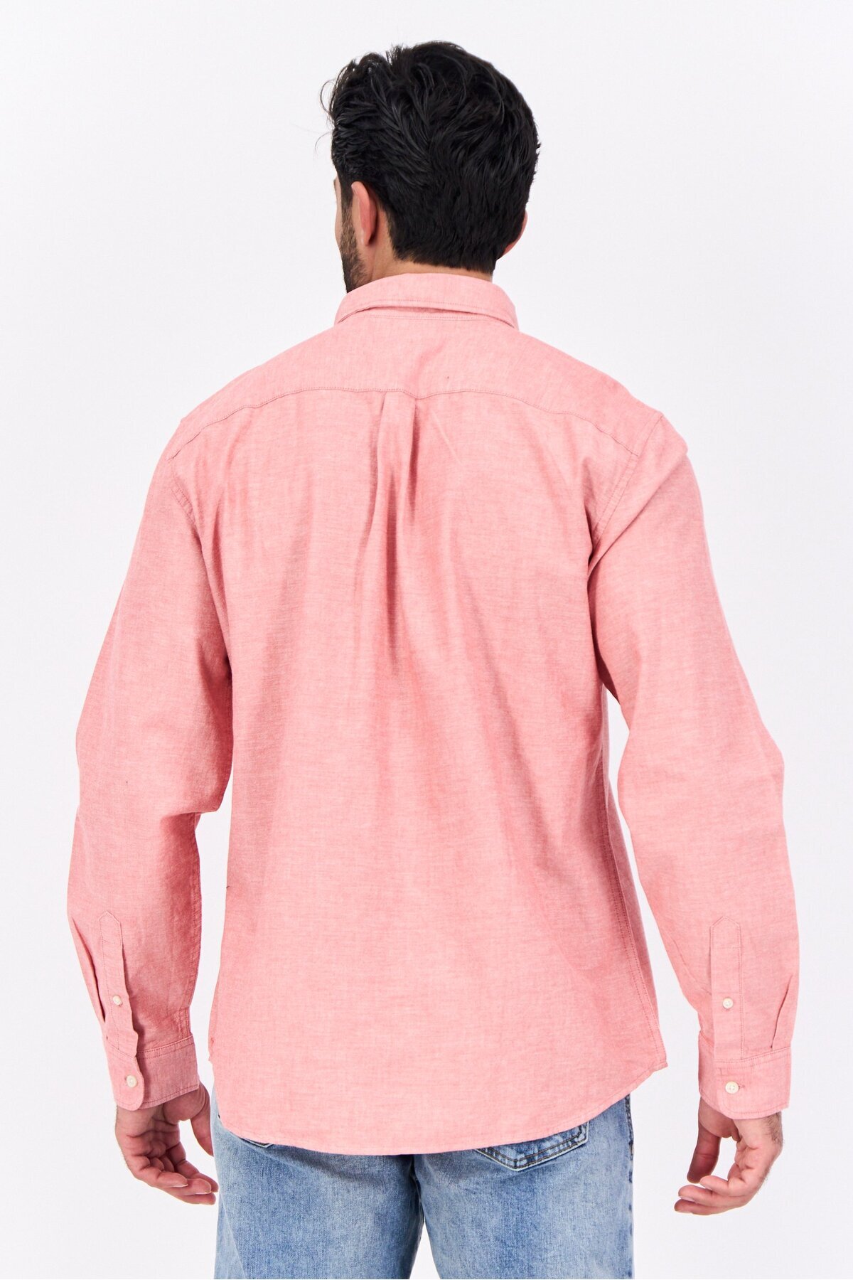 GAP-Men Regular Fit Long Sleeve Plain Casual Shirt, Red Heather 4