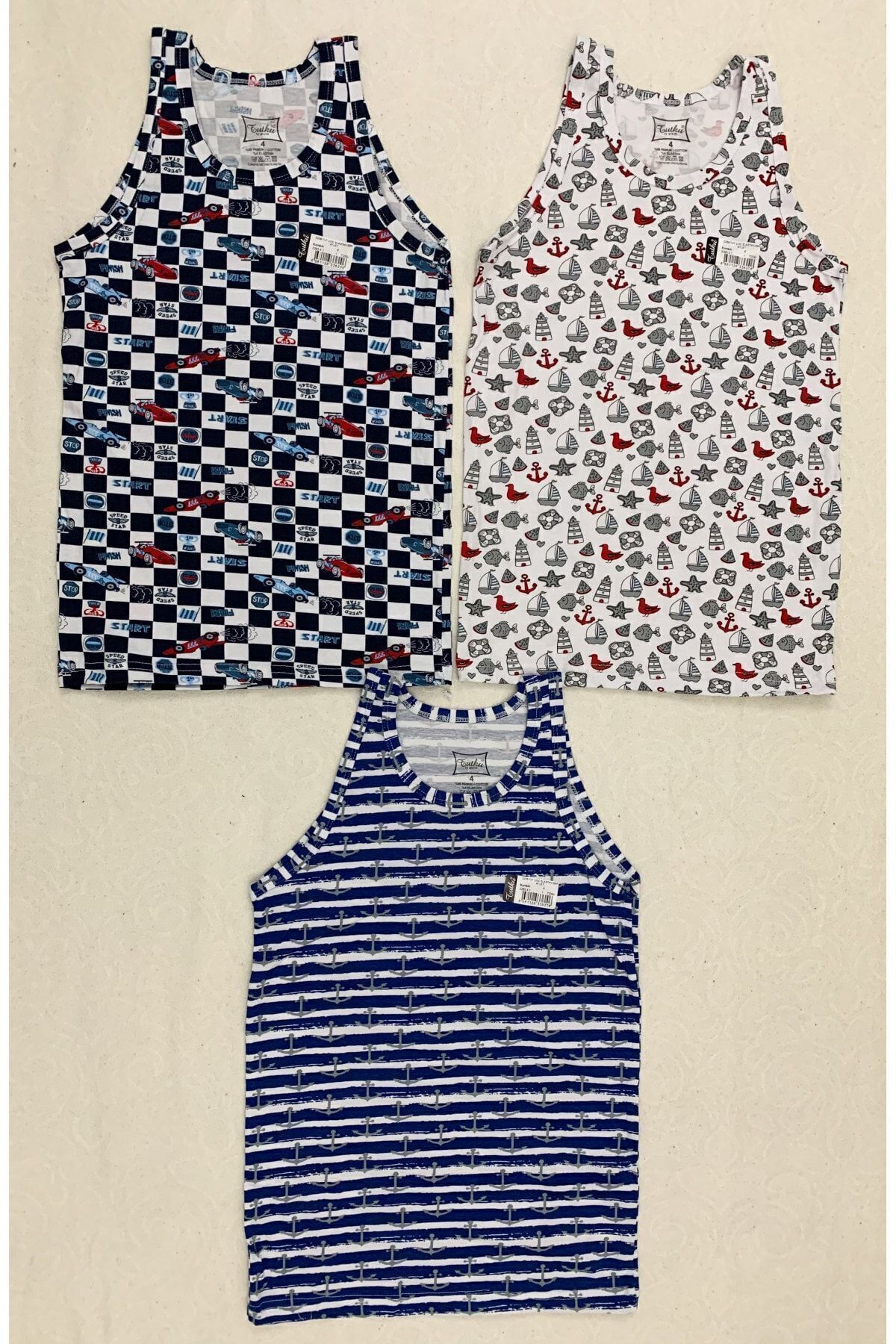 ENTAHA-Tutku Boy's 3 Pieces Elastane Printed Patterned Undershirt 1