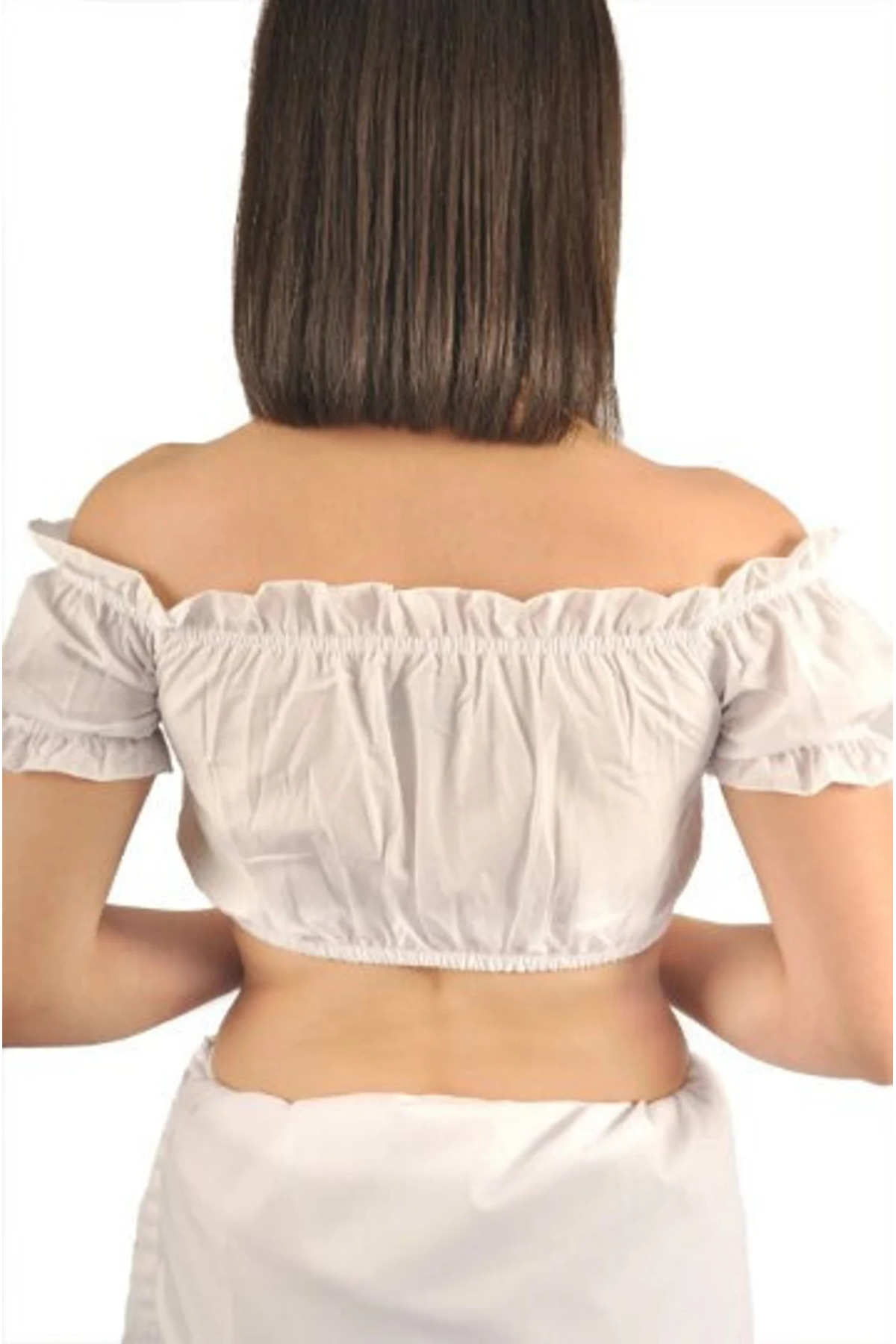 mbderoos Crop Dirndl Blouse, Folk Puffy Sleeve Top, White Frill Crop Top görsel 3