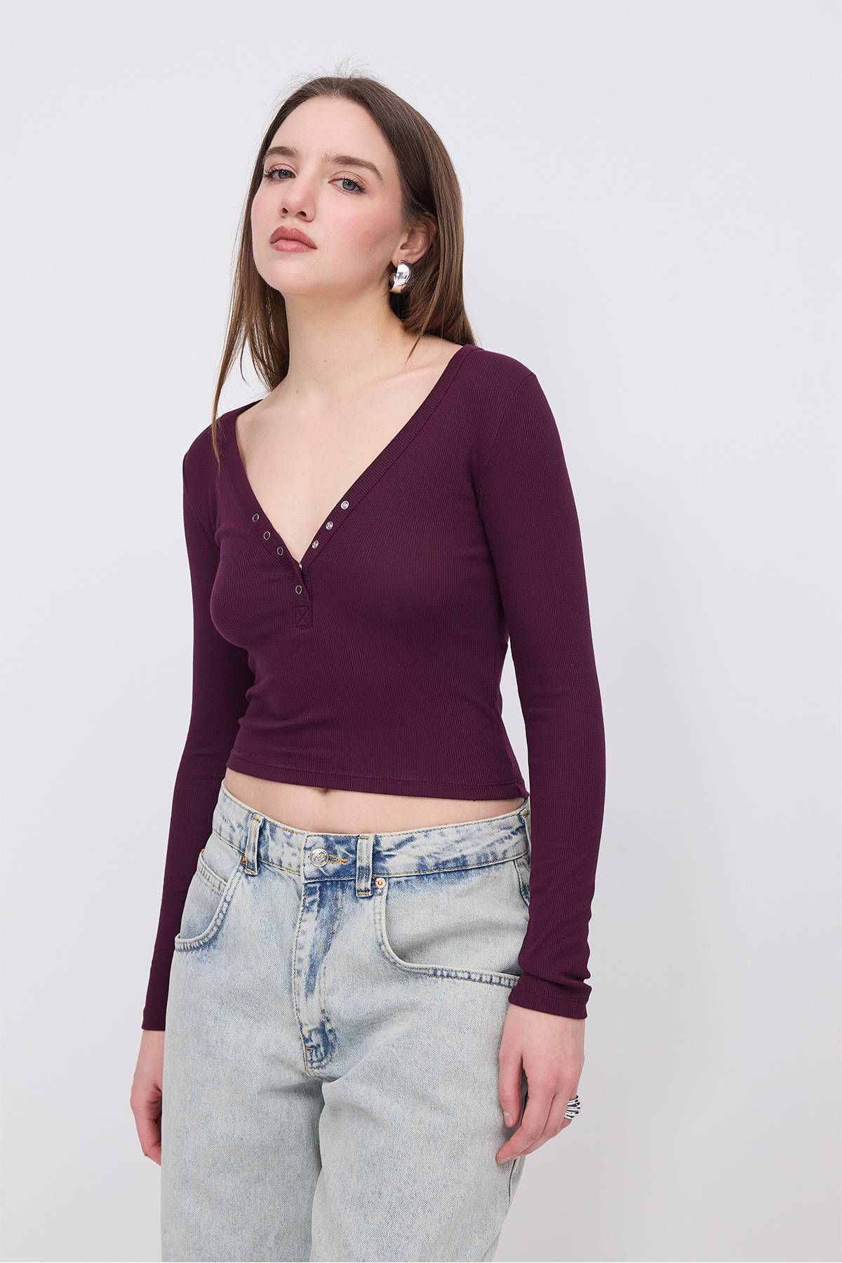 Addax Modal T-Shirt with Snap Collar B13847- Trendyol