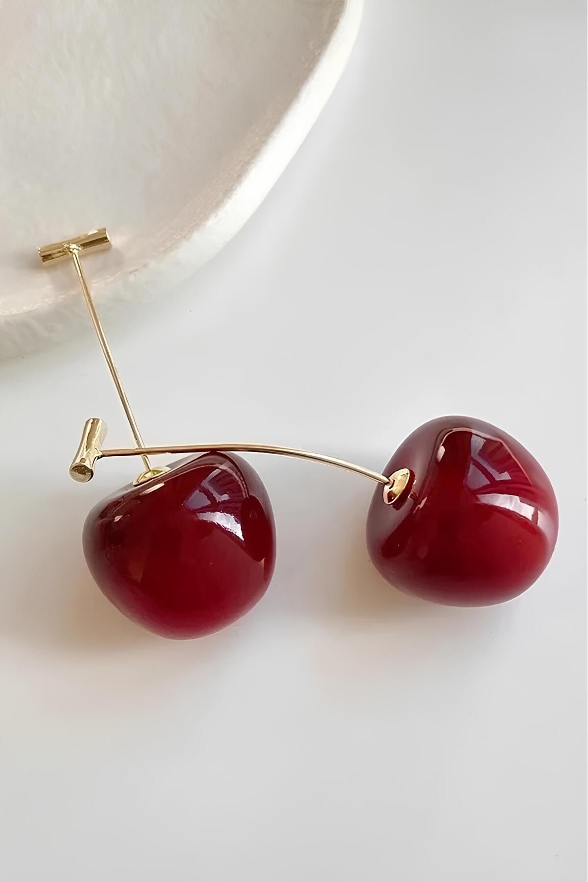 Takı Dükkanı-3D Real Look Large Size Cherry Earrings Pair - bck40 5