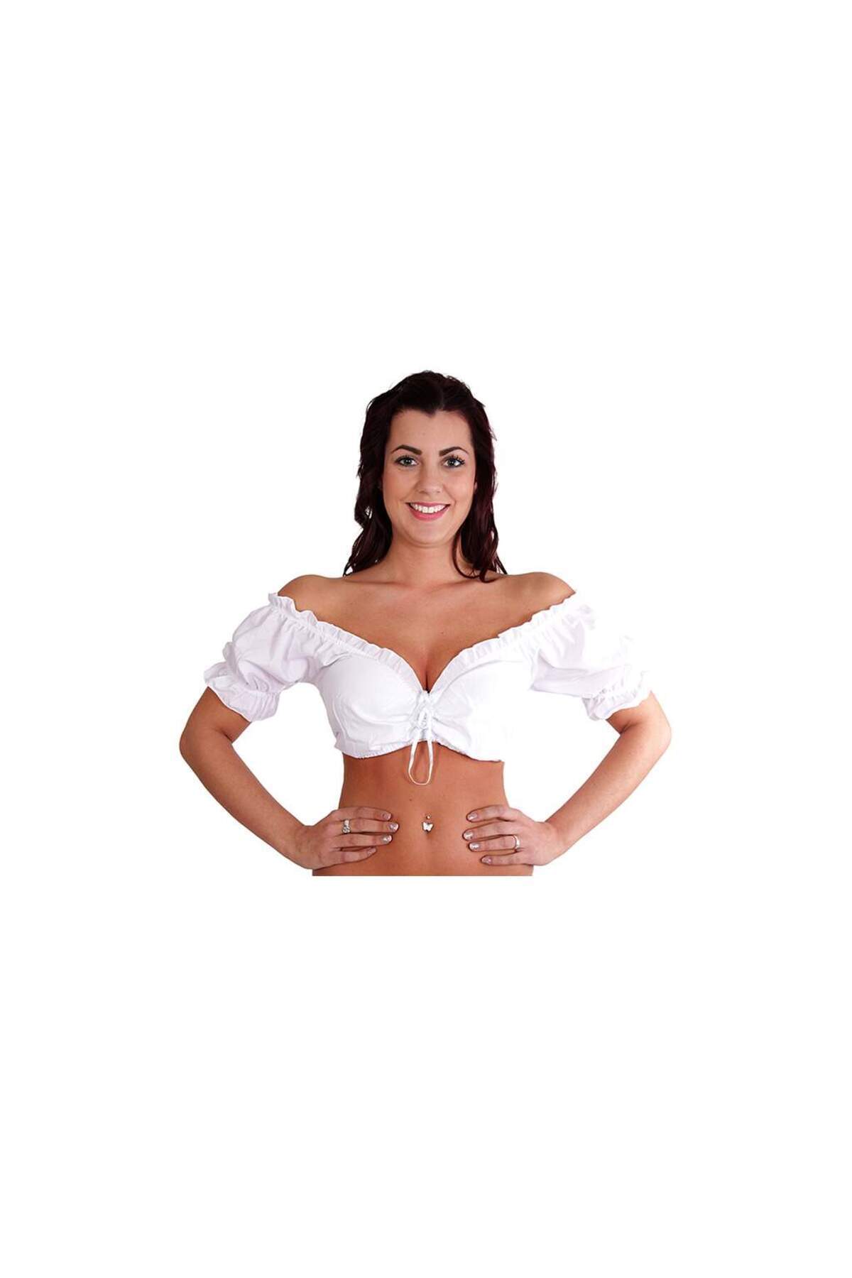 mbderoos Crop Dirndl Blouse, Folk Puffy Sleeve Top, White Frill Crop Top görsel 5