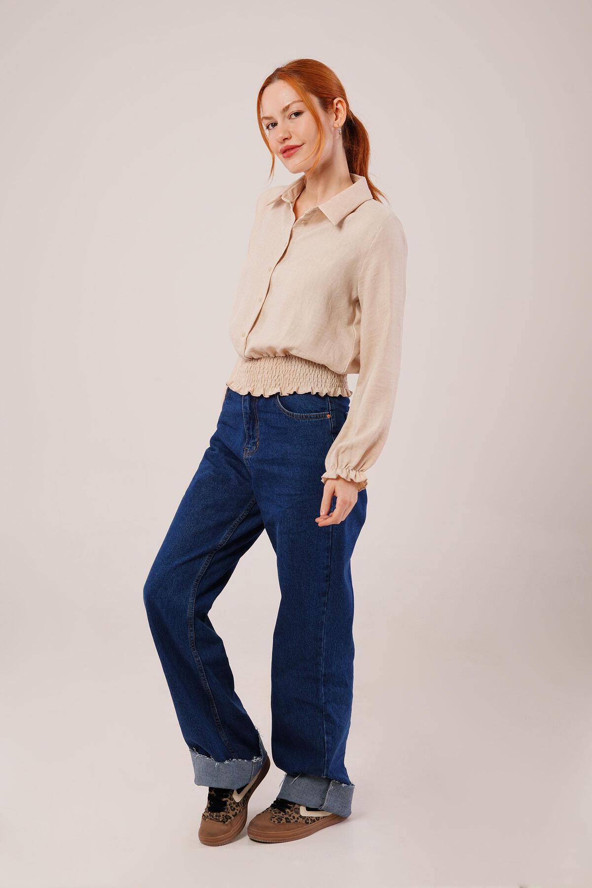 leyla sanat sanata yeni bir bakış açısı-Leyla Art a New Perspective on Art Beige Blouse with Bel and Wrist Elastic 4