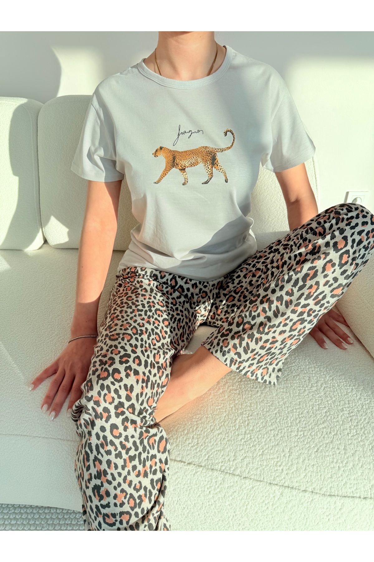 Pijamacs-Leopard Pattern Cotton Short Sleeve Knitted Pajamas Set 3