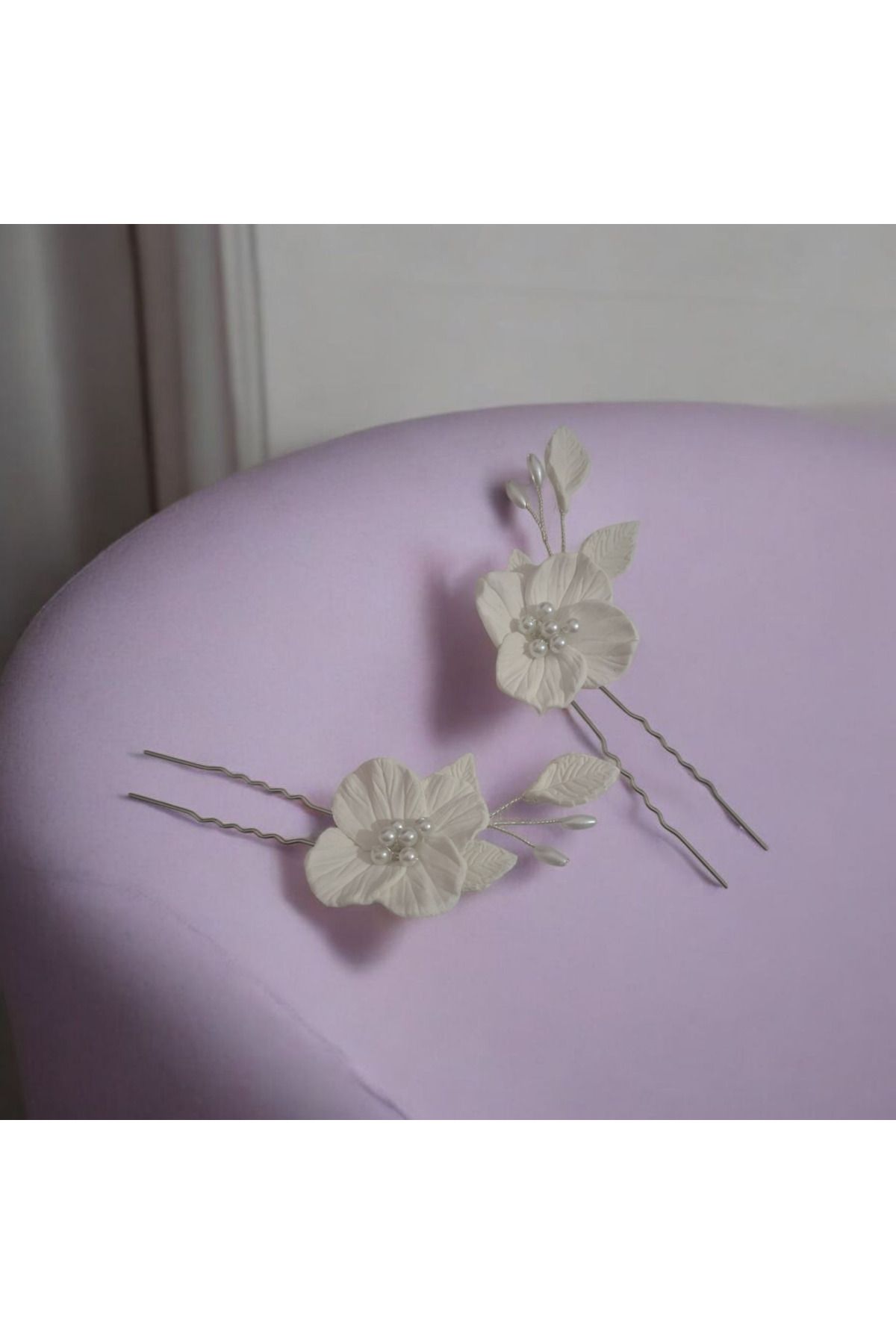 Mirnova-Special Design Porcelain Flower Model Double Bridal Hairpin-Bridal Barrette-Hair Accessory 3