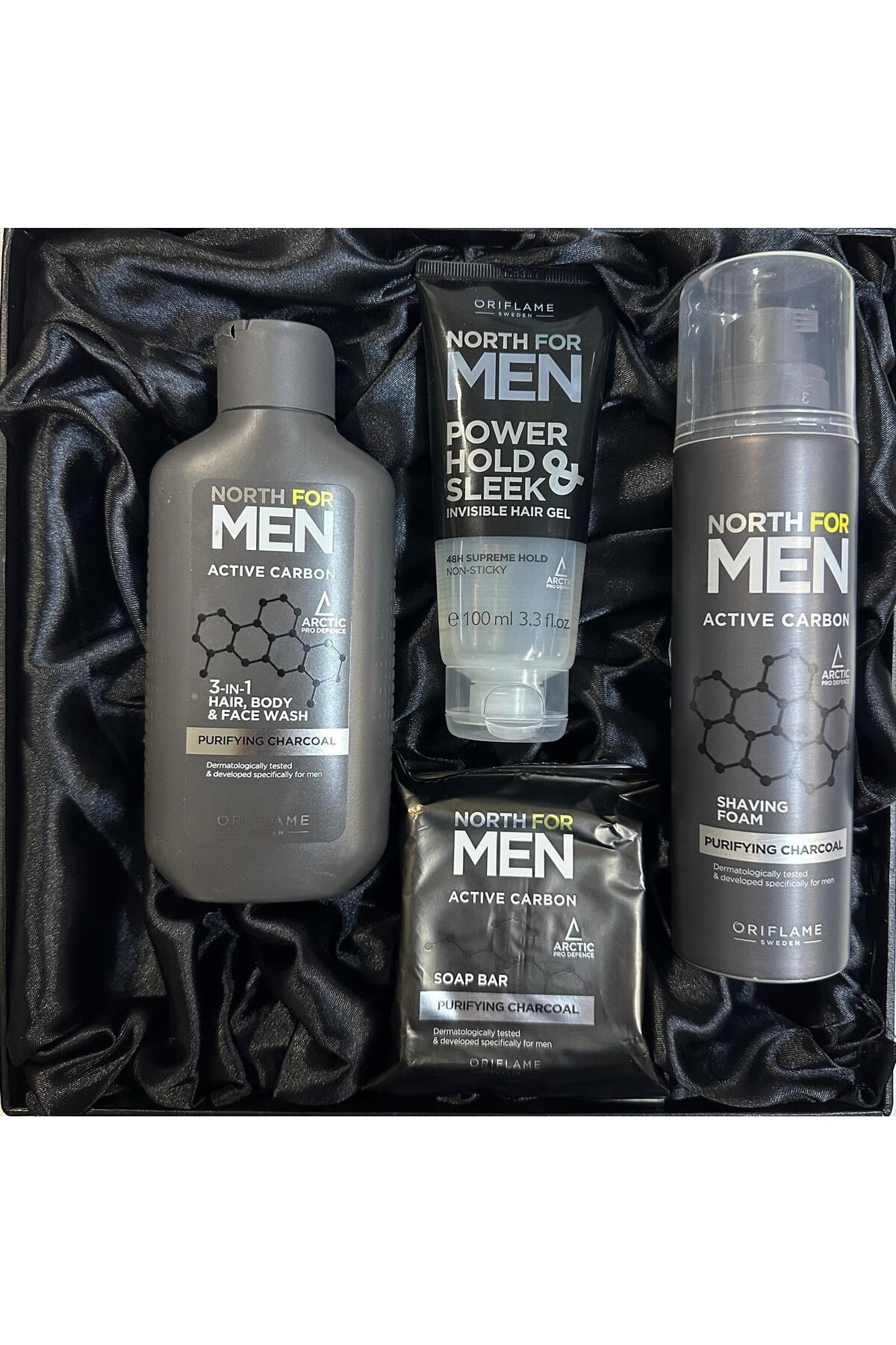 Oriflame North For Men Active Carbon Saç Vücut ve Yüz Temizleyici,Tıraş Köpüğü,Sabun,Saç Jölesi 4 lu set