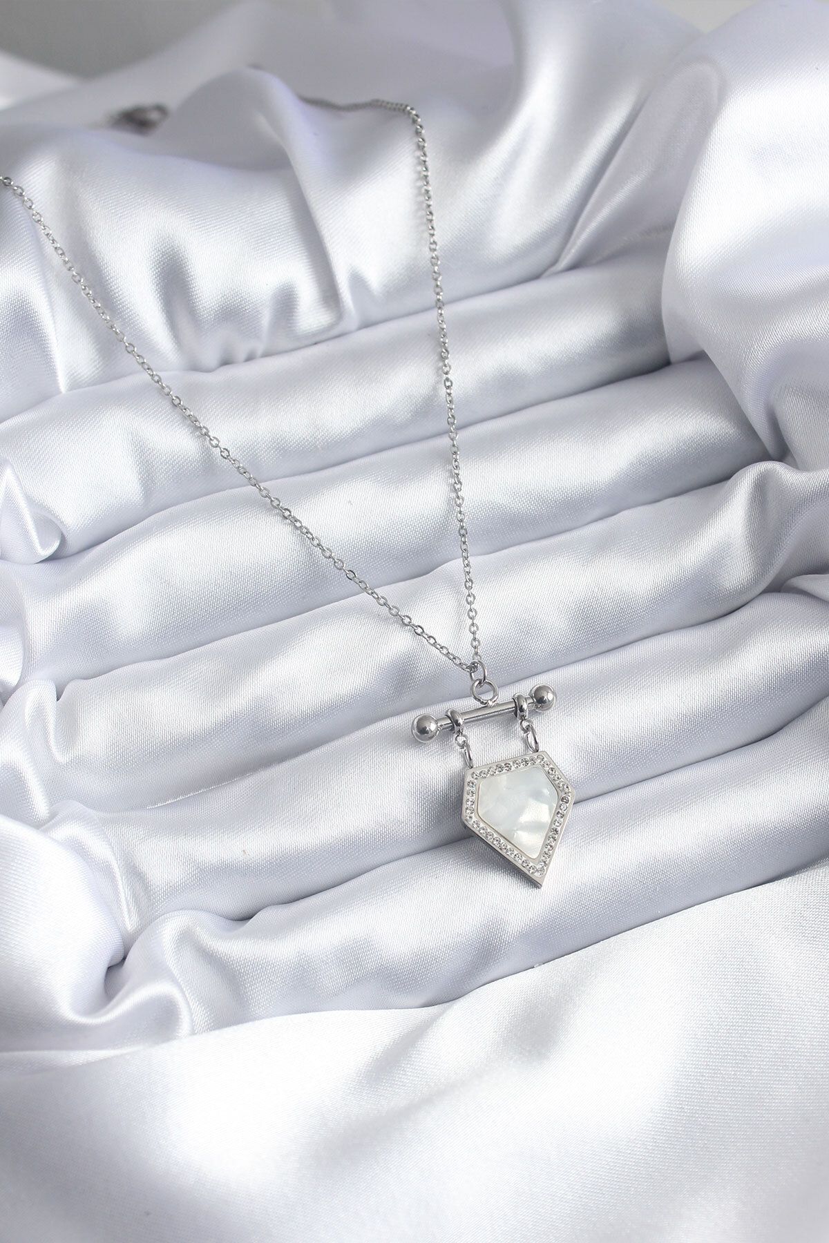 Skygo-316l Steel Silver Color Zircon Stone Detail Women's Necklace - Tj-bko7896 2