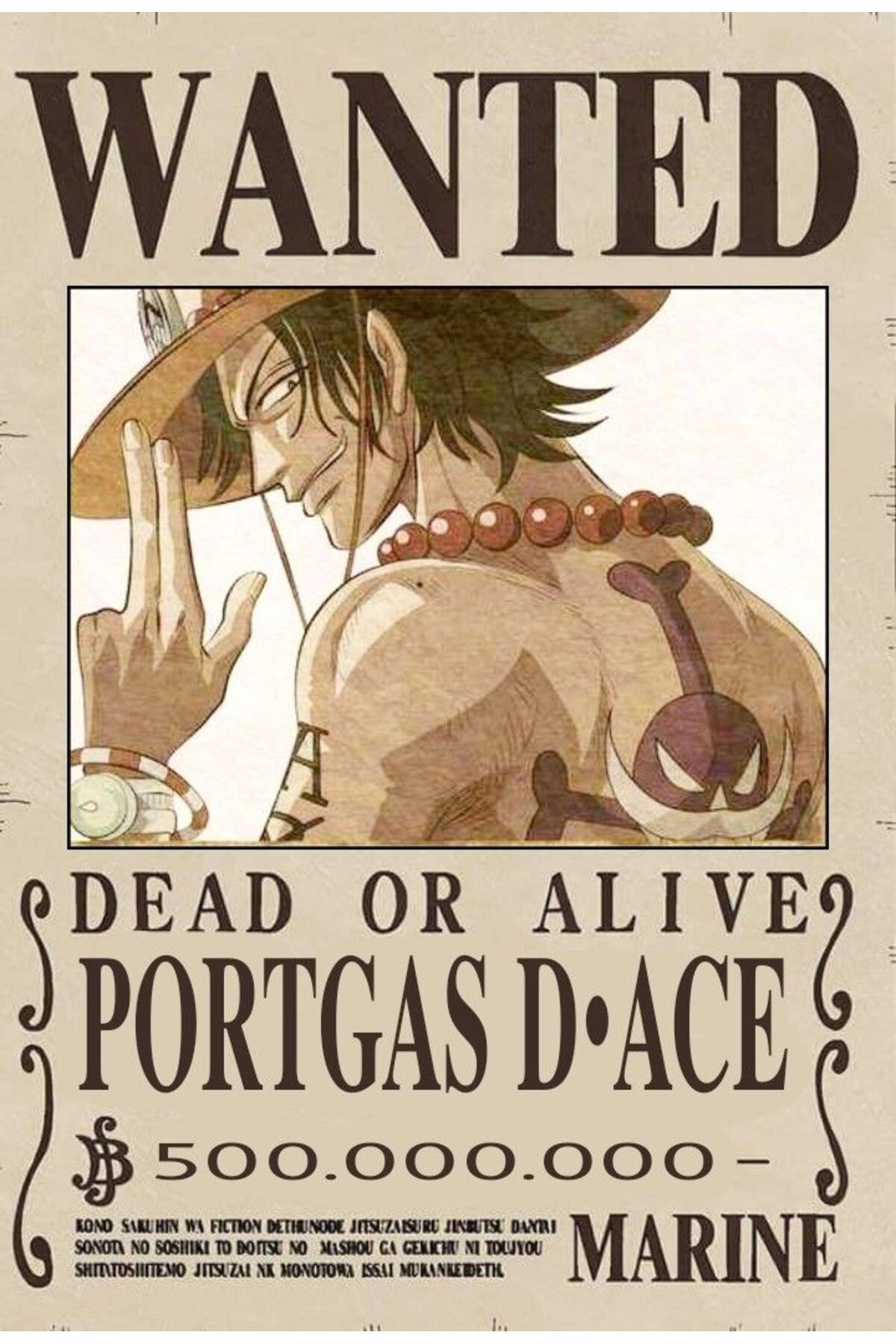 Sticksy One Piece Portgas D. Ace Bounty Wanted Poster Çerçevesiz