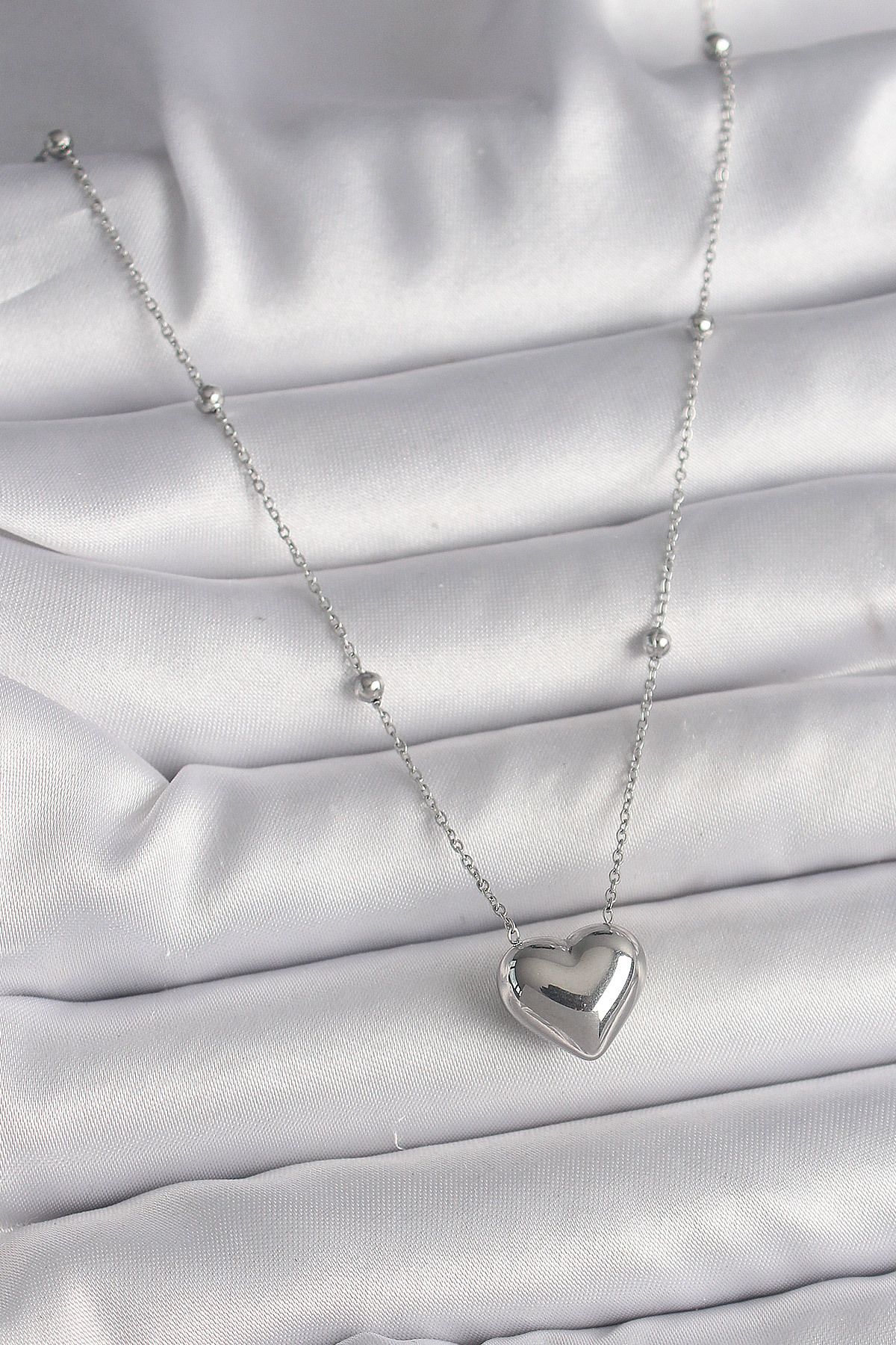 Skygo-Heart Model Chain Necklace - Women &Apos; S Necklace with Ball Detail, 316L Steel Silver, Color - Tj-Bko9773 2
