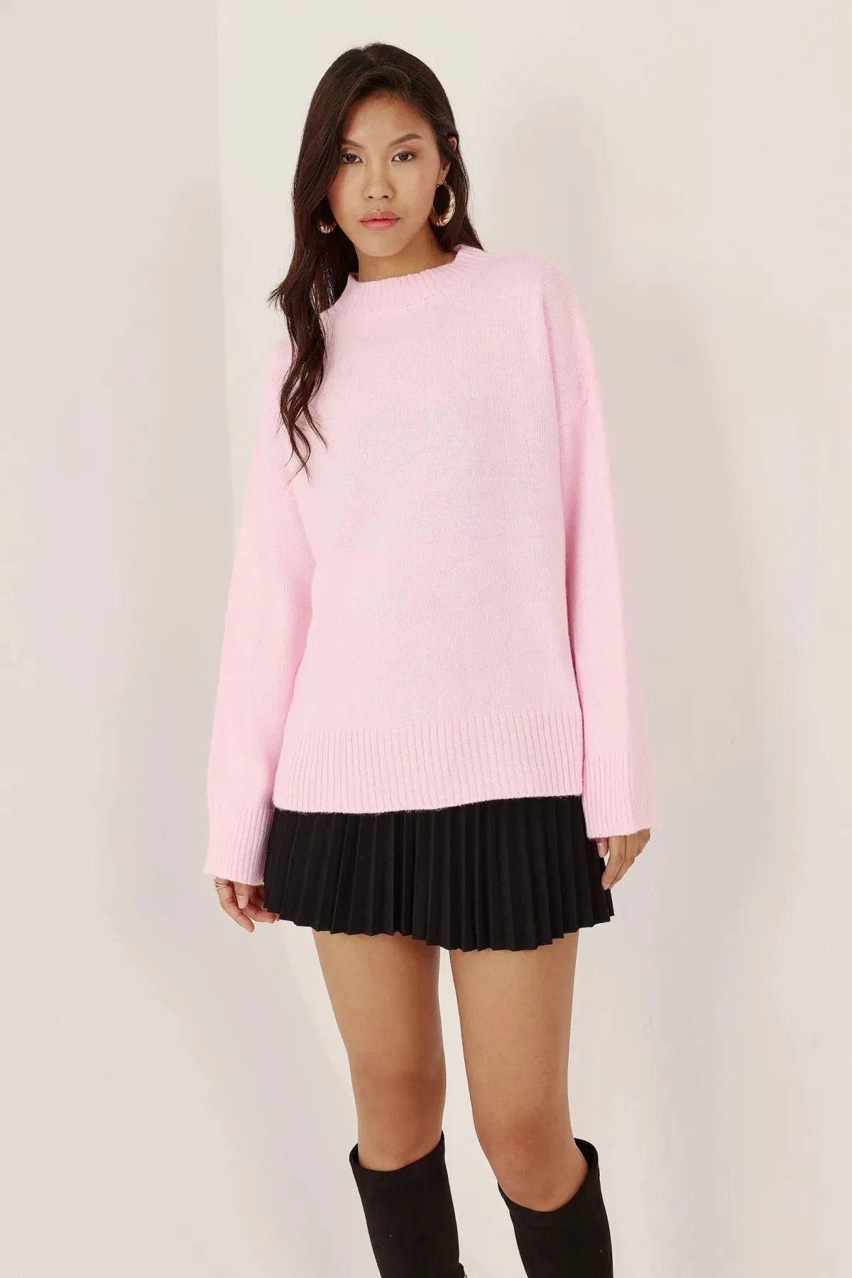 iconPARIS-Pink Crew Neck Oversize Knitwear Women's Sweater 4