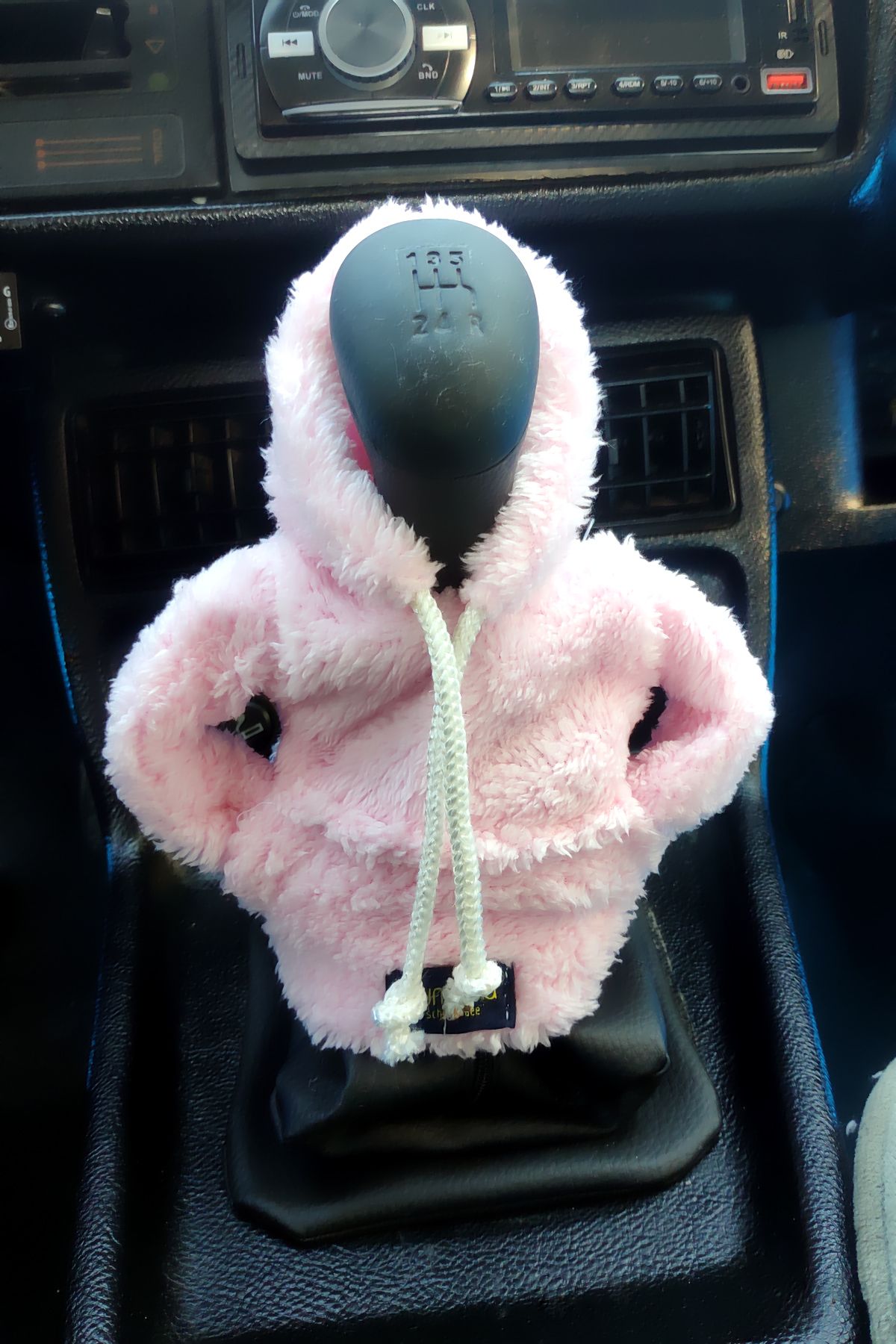Bundeba-Pink Plush Hoodie Gear Shift Knob with Door Polish Automotive Accessory 7
