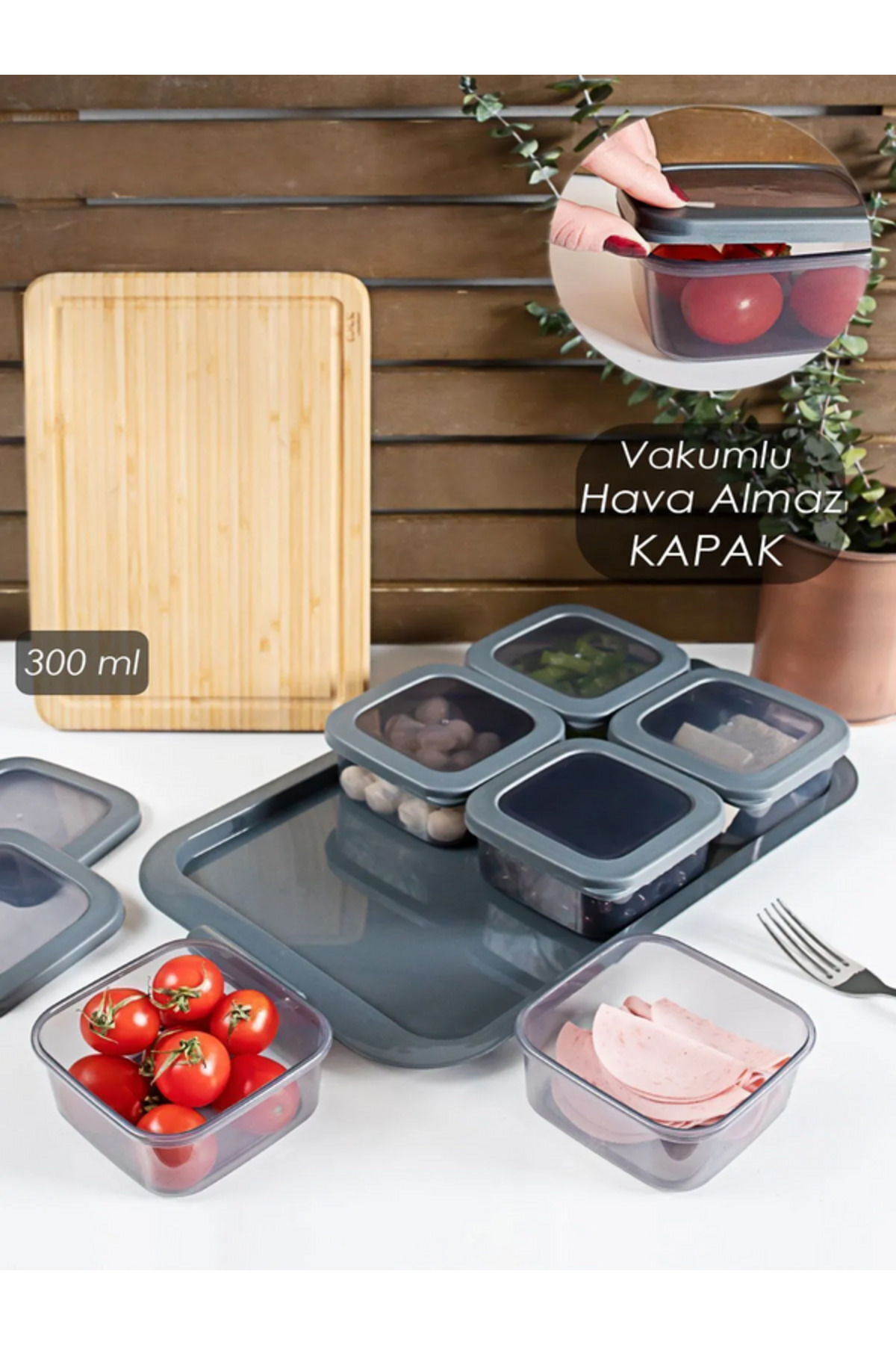 ARV HOME-6-Piece Breakfast Storage Container with Tray Silicone Lid Storage Container Lid Breakfast Container Set 1