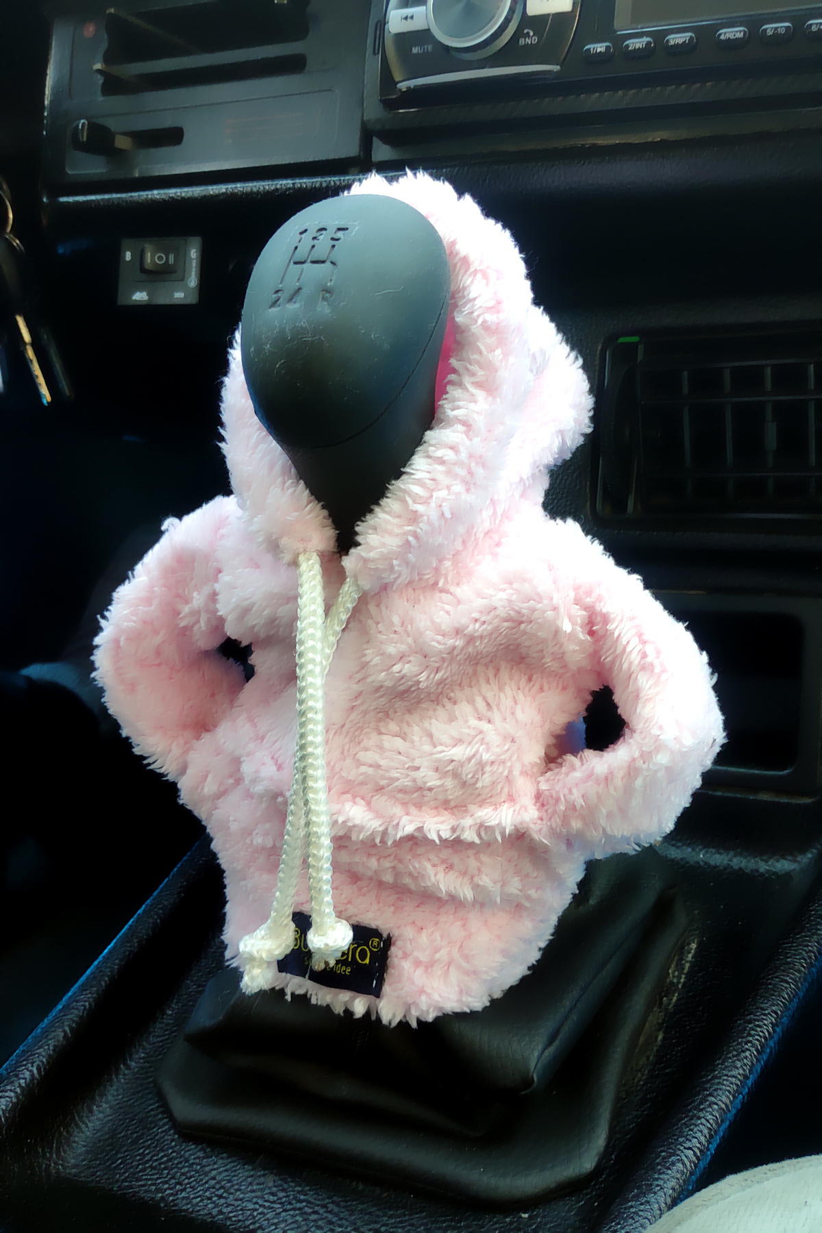 Bundeba-Pink Plush Hoodie Gear Shift Knob with Door Polish Automotive Accessory 8