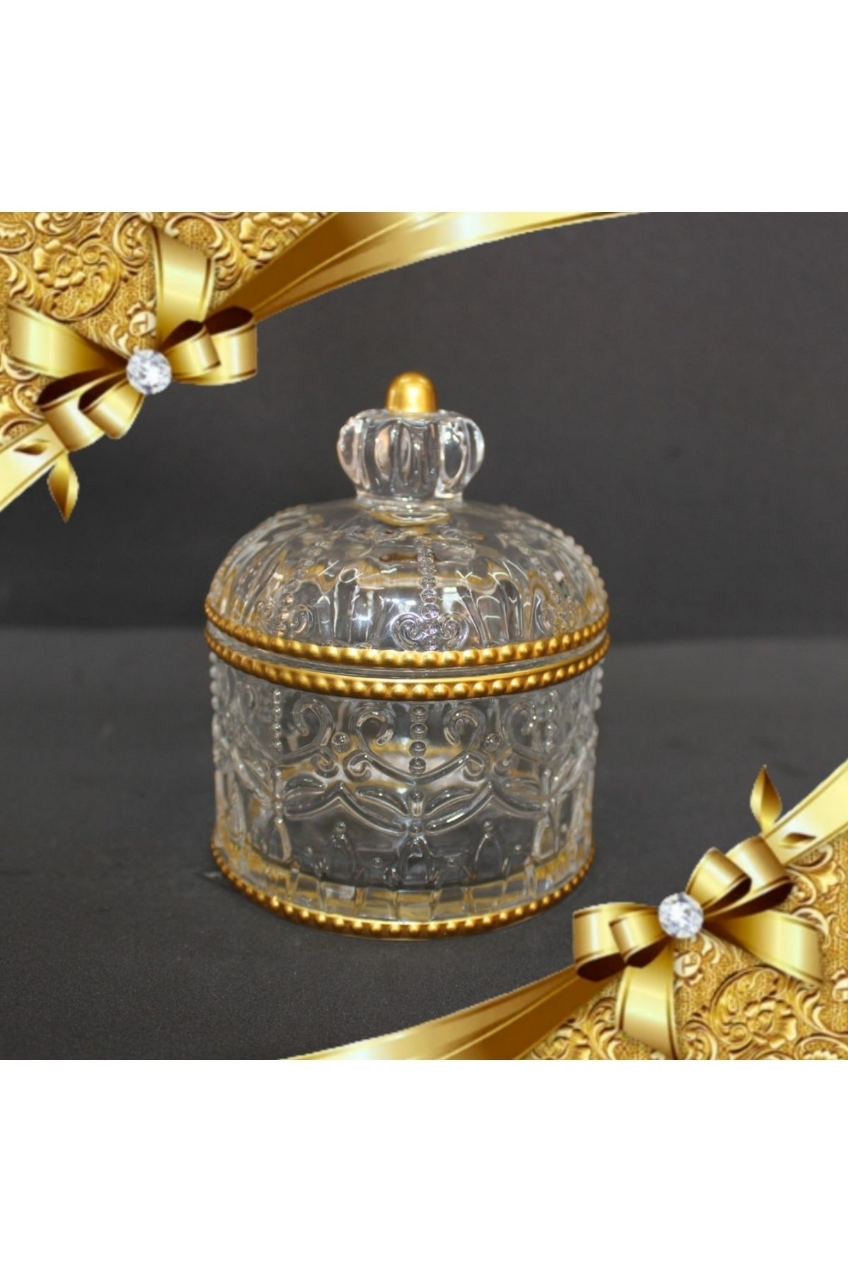 SAMSA-Crystal Decor Gold Glass Sugar Bowl and Turkish Delight Bowl Set 1 Piece 3