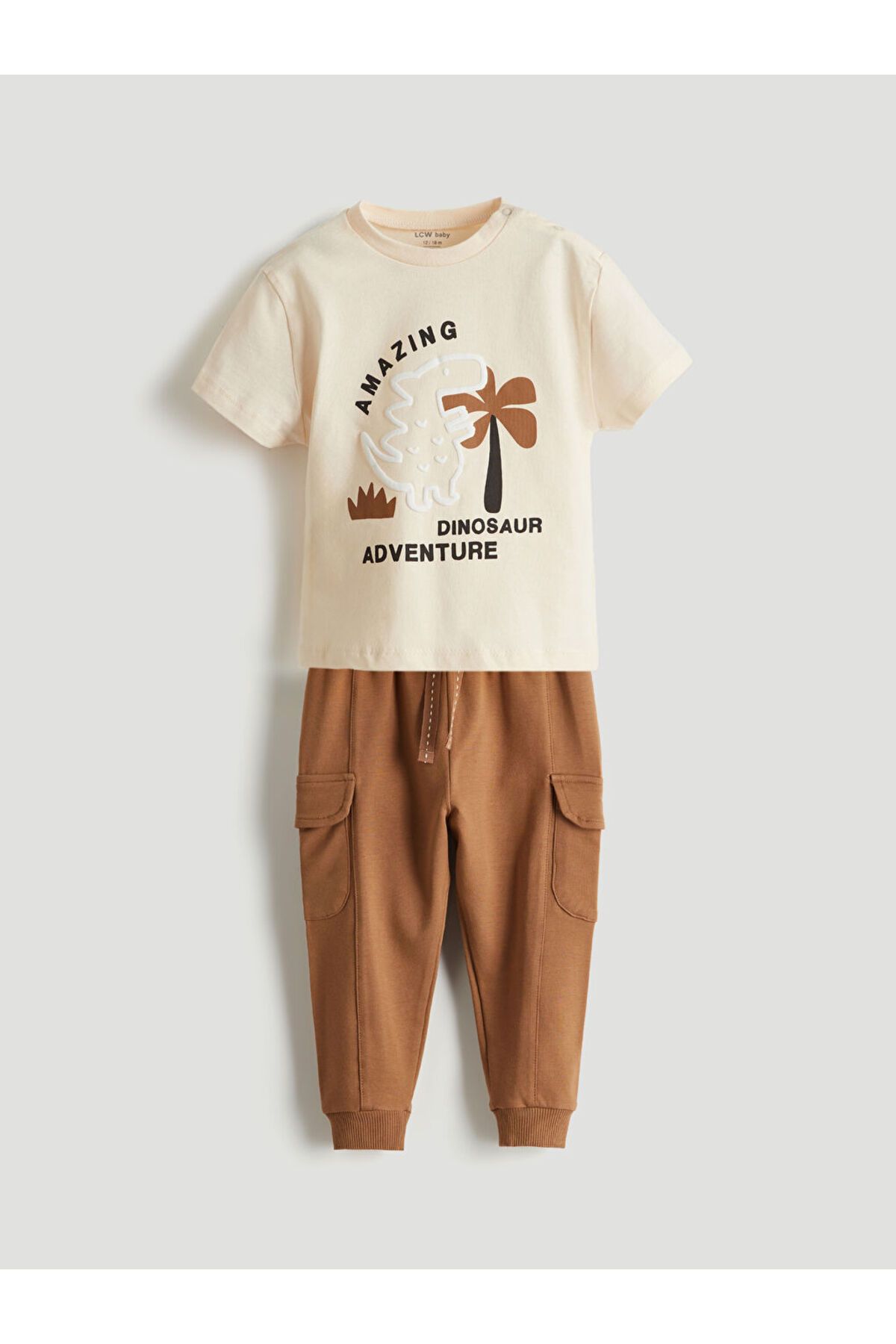 LC Waikiki Yeni Sezon Dinazor Baskili Erkek Bebek Tisort ve Pantolon 2'li - S5FS18Z1