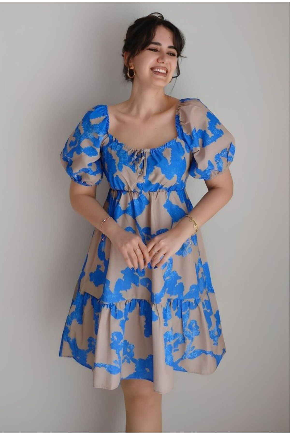 pazarella 2351 Kloş Poplin Elbise - D.Mavi