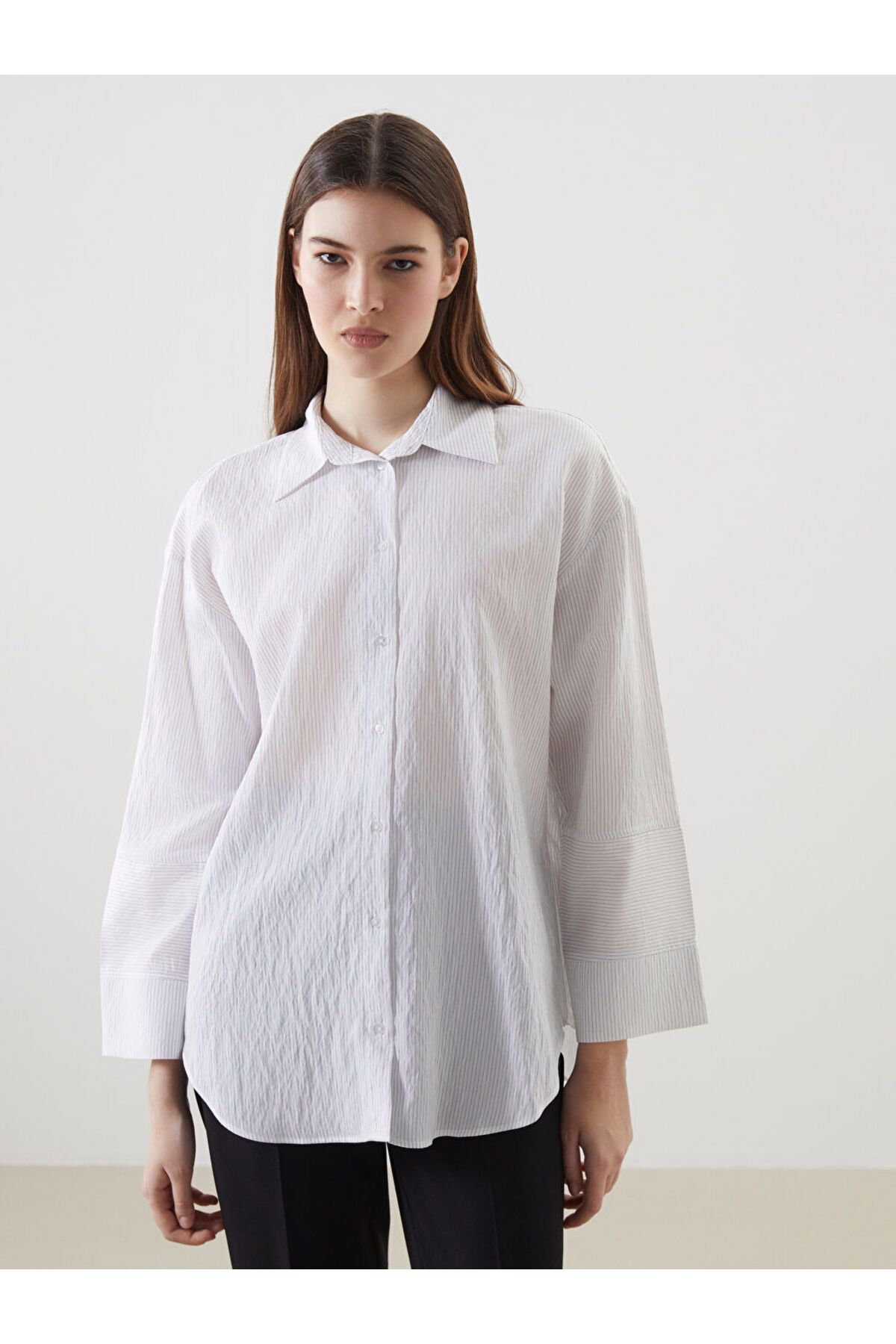 LC Waikiki Çizgili Oversize Kadın Gömlek Tunik