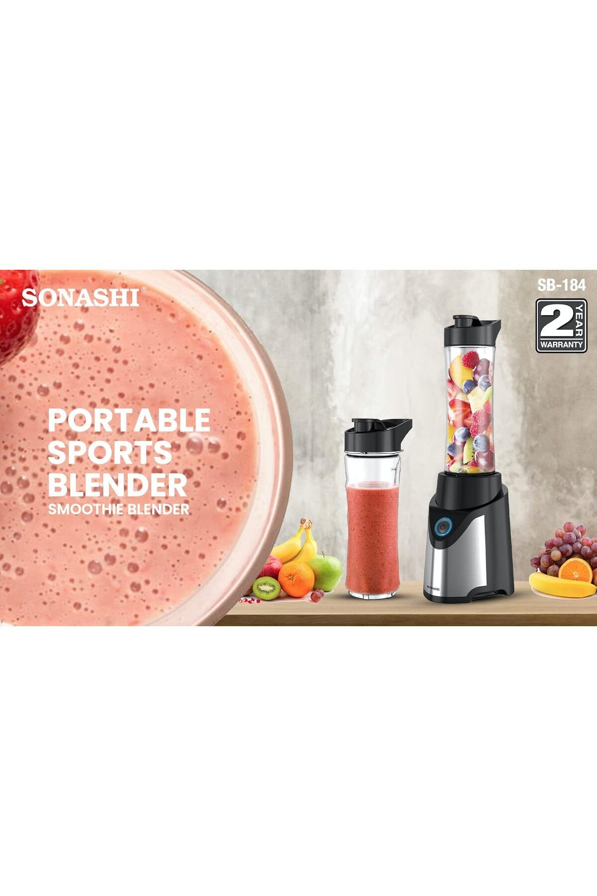 sonashi-Portable Sports Blender – One-Touch Button Smoothie Maker with 570ML BPA-Free Sports Bottle with T 2