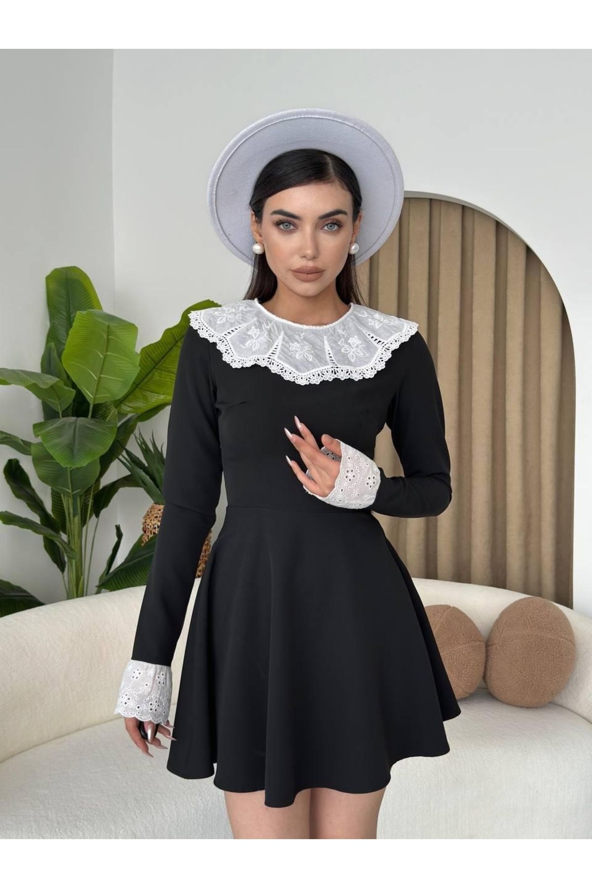 MRA Fashion Nord Dantel Yaka Kol Elbise