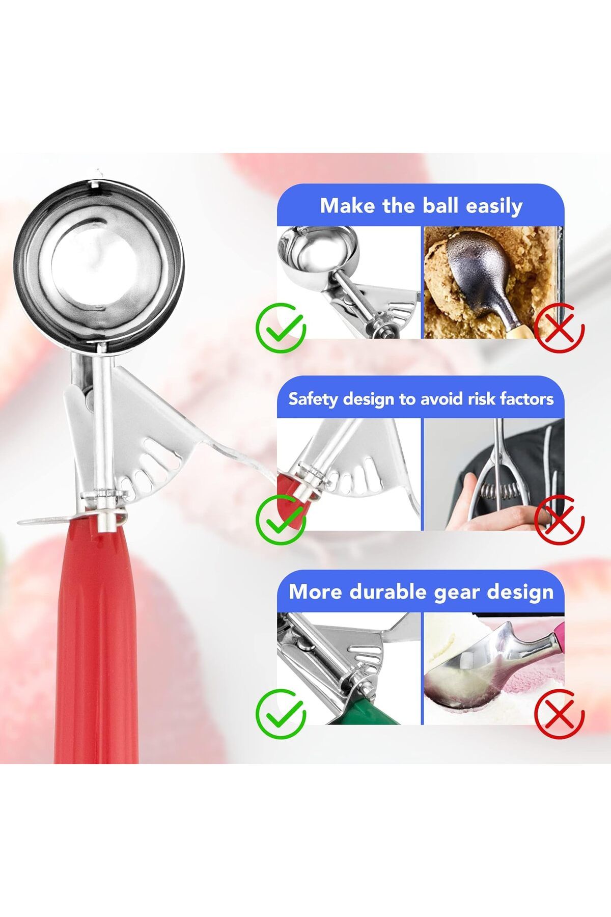 COOYA-3PCS Ice Cream Scoop Set, Stainless Steel Cookie Scoop, Multiple Size Disher, with Trigger Release 5